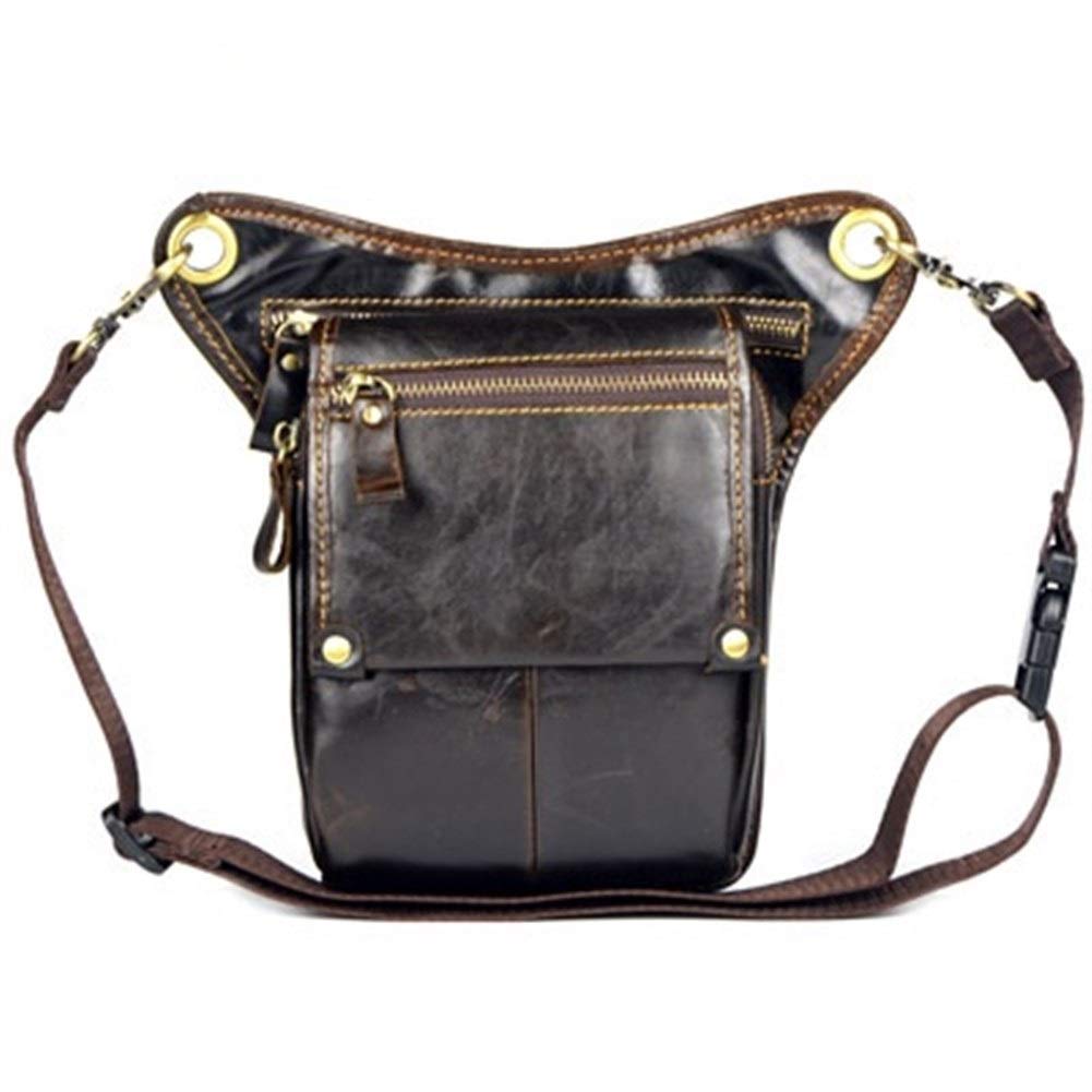 Genuine Leather Men's Messenger Shoulder Bag - Motorcycle Riding Waist Thigh Drop Leg Pack - Durable Brown S Size for Travel, Work & Outdoor Adventures