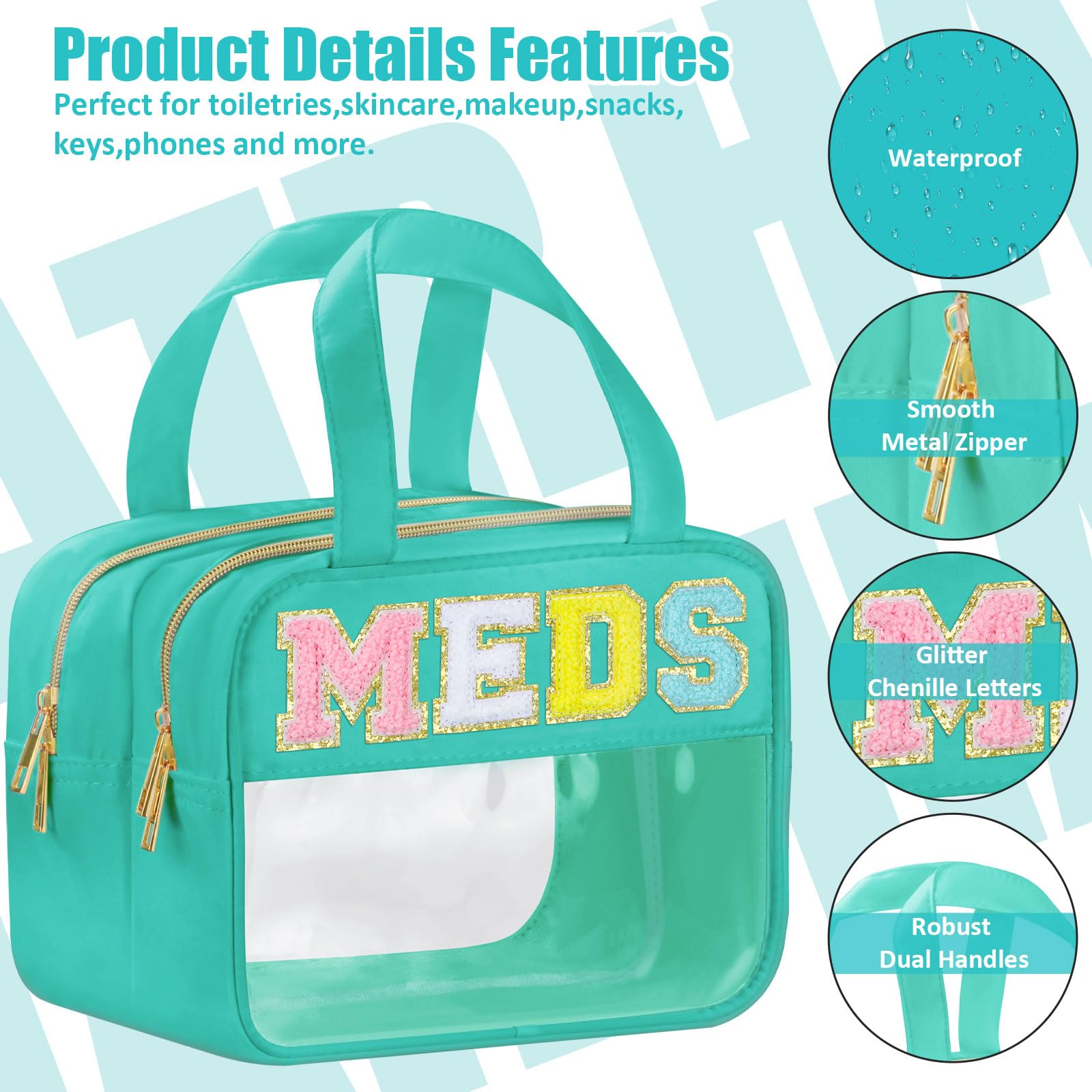 Waterproof Clear Travel Toiletry Bag for Women - Green Cosmetic & Medicine Storage with Zipper - Perfect for Travel & Daily Use