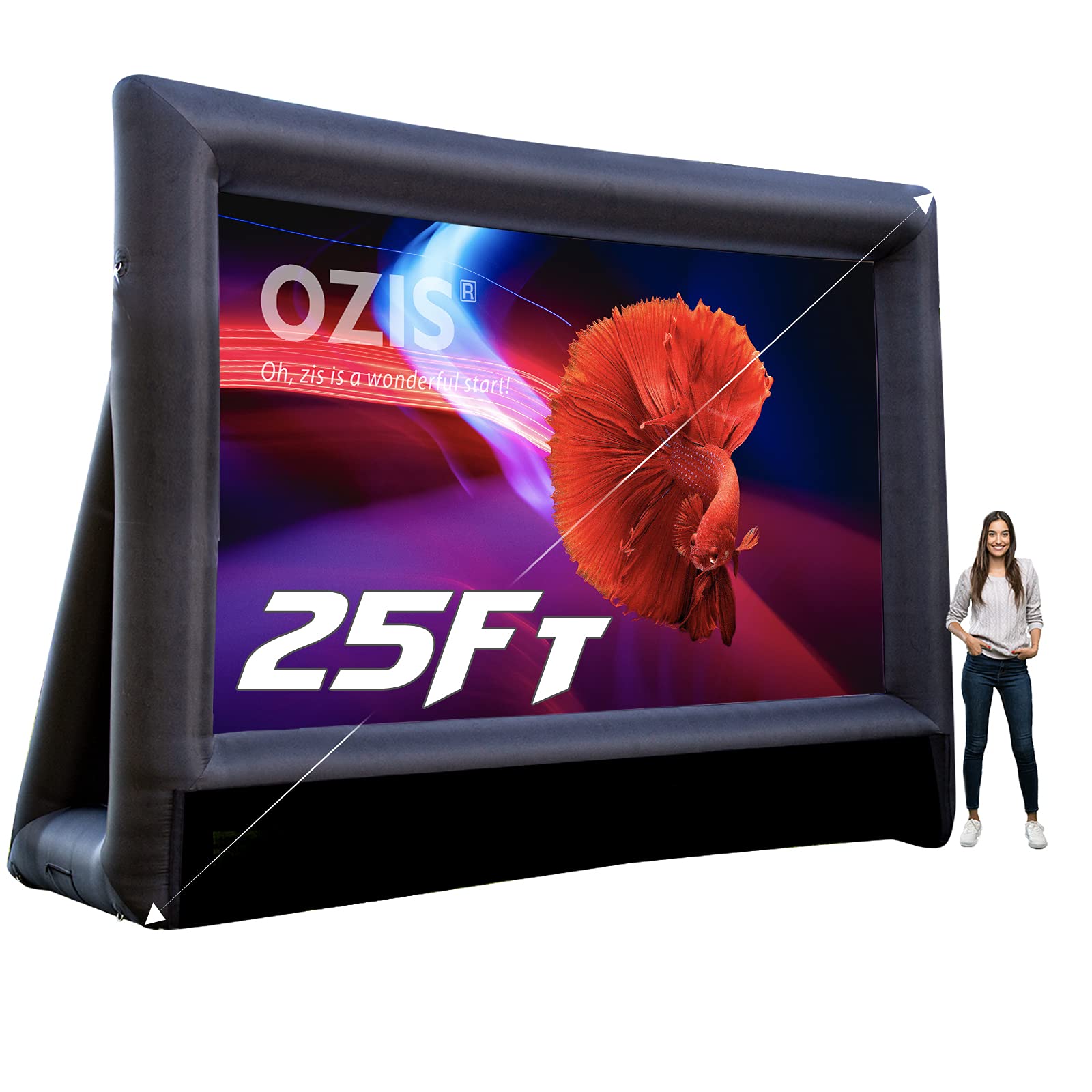 OZIS 25Ft Inflatable Outdoor & Indoor Movie Projector Screen - Portable Mega Cinema Theater Screen with 450W Blower - Front/Rear Projection - Perfect for Backyard Parties, BBQs, Camping & Travel Entertainment