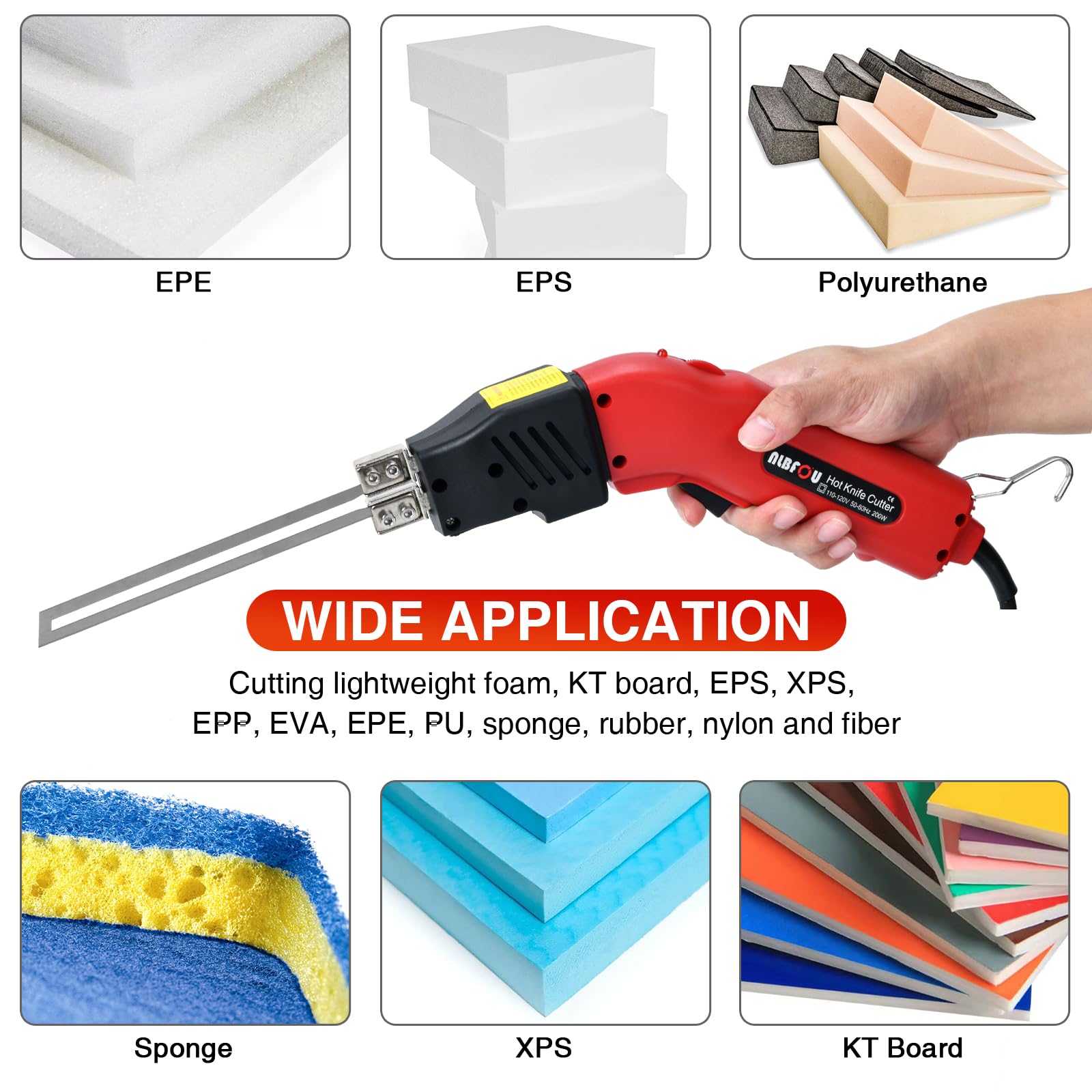 Electric Hot Knife Foam Cutter - 200W Air Cooled Styrofoam Cutting Tool with 4 Blades for XPS, EPS, EPP, EVA, EPE, KT Board, PU & Sponge - Perfect for DIY Crafts, Model Making & Packaging Projects