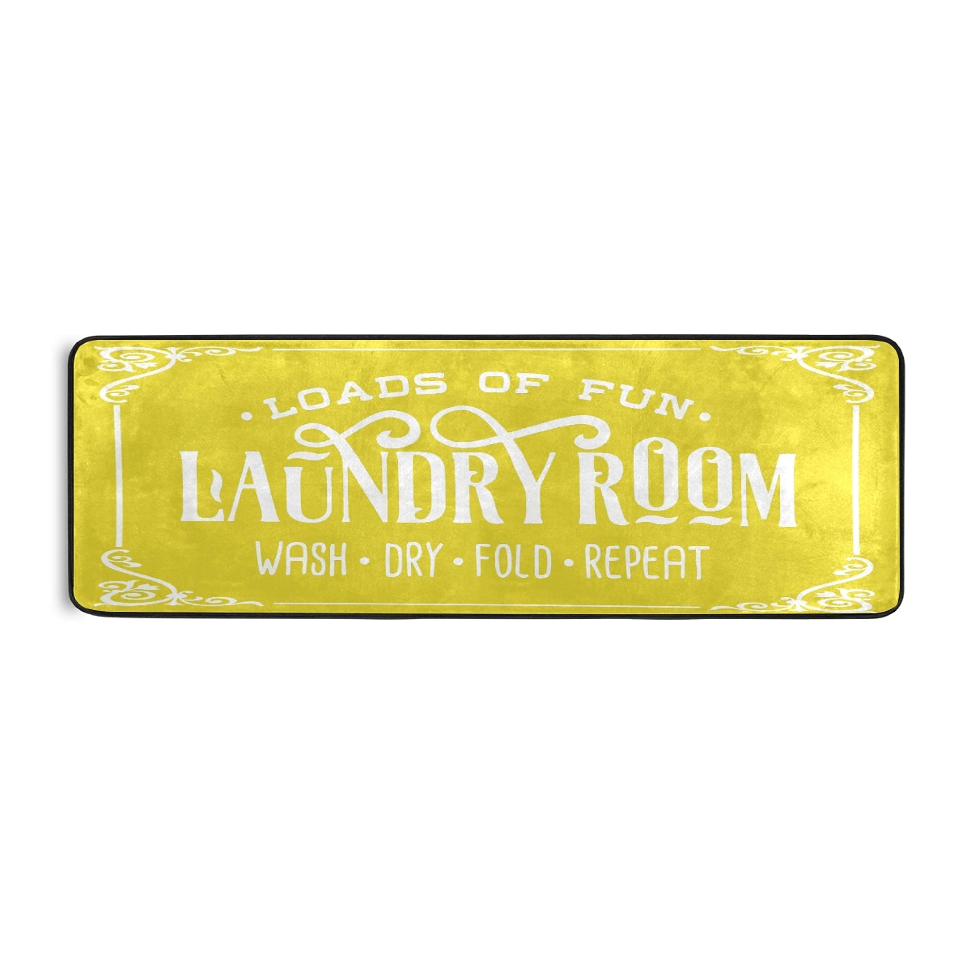 KLL Machine Washable Laundry Rug - 72x24 Inch Non-Slip Laundry Room Runner for Farmhouse Decor - Yellow Washable Rug for Front of Washer & Dryer - Perfect for Mudrooms, Utility Rooms & Laundry Areas