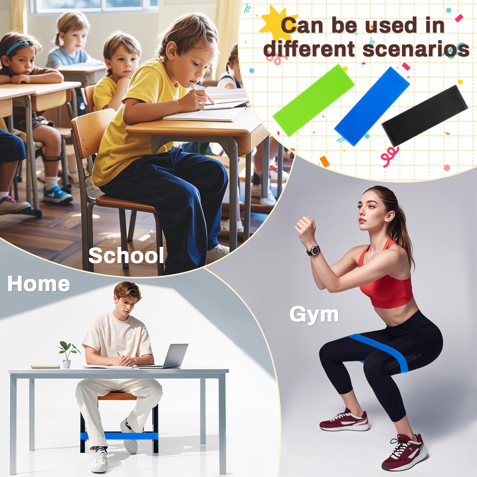 6PCS Chair Bands for Kids with Fidgety Feet - ADHD Sensory Flexible Kick Bands for Classroom Chairs, Under Desk Fidget Tools for Focus & Movement - Perfect for School, Home Study & Sensory Rooms