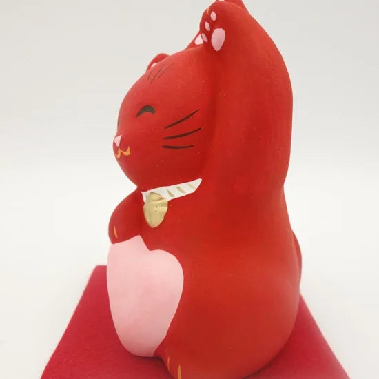 Authentic Japanese Maneki Neko Lucky Cat Figurine - Nagahama Doll Red Beckoning Cat for Good Fortune | Perfect for Home Decor, Office Feng Shui & Gift Giving