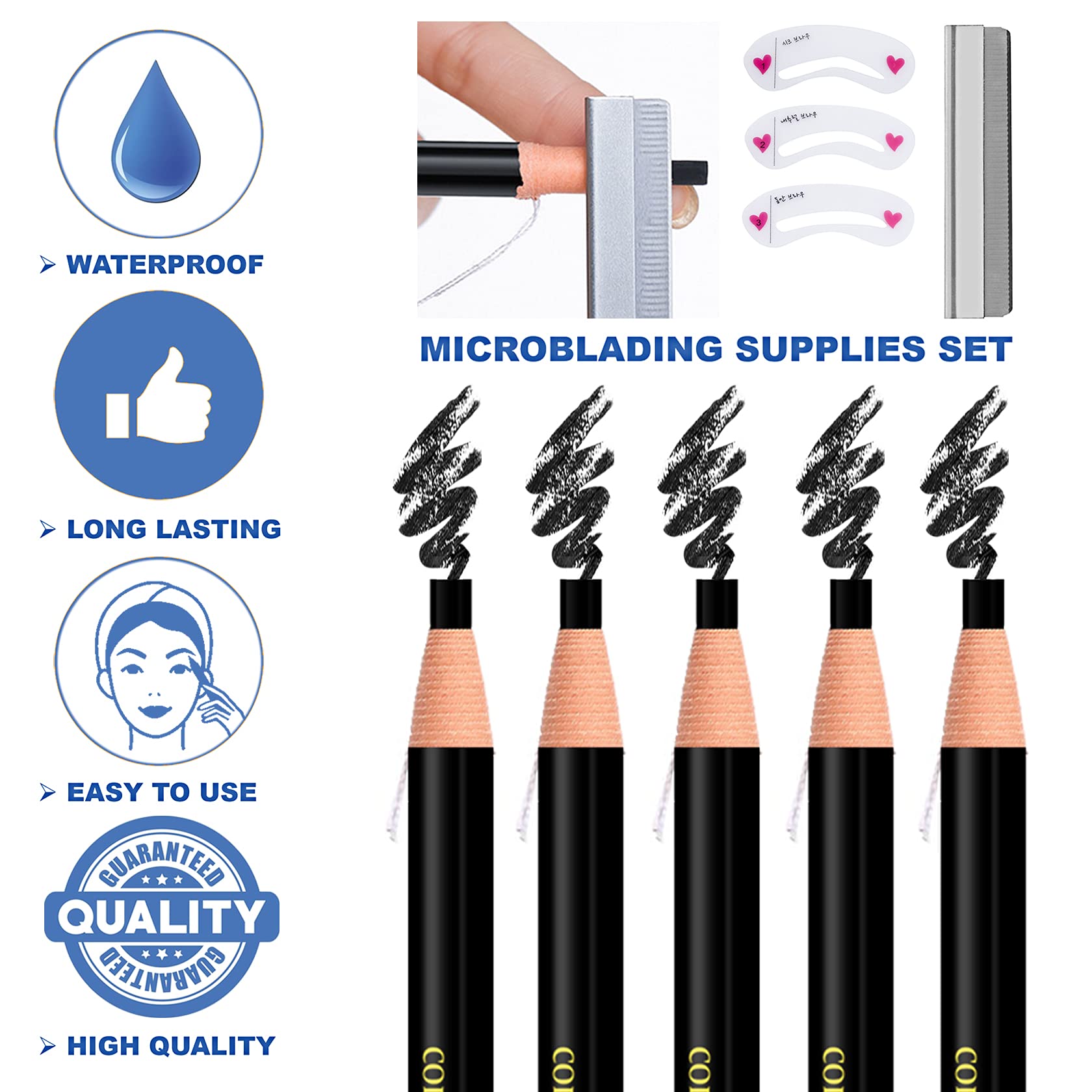 Waterproof Eyebrow Pencil Set - 12Pcs Microblading Kit with Stencil & Tools for Marking, Filling & Outlining | Perfect for Salon, Home Use & Professional Makeup Artists