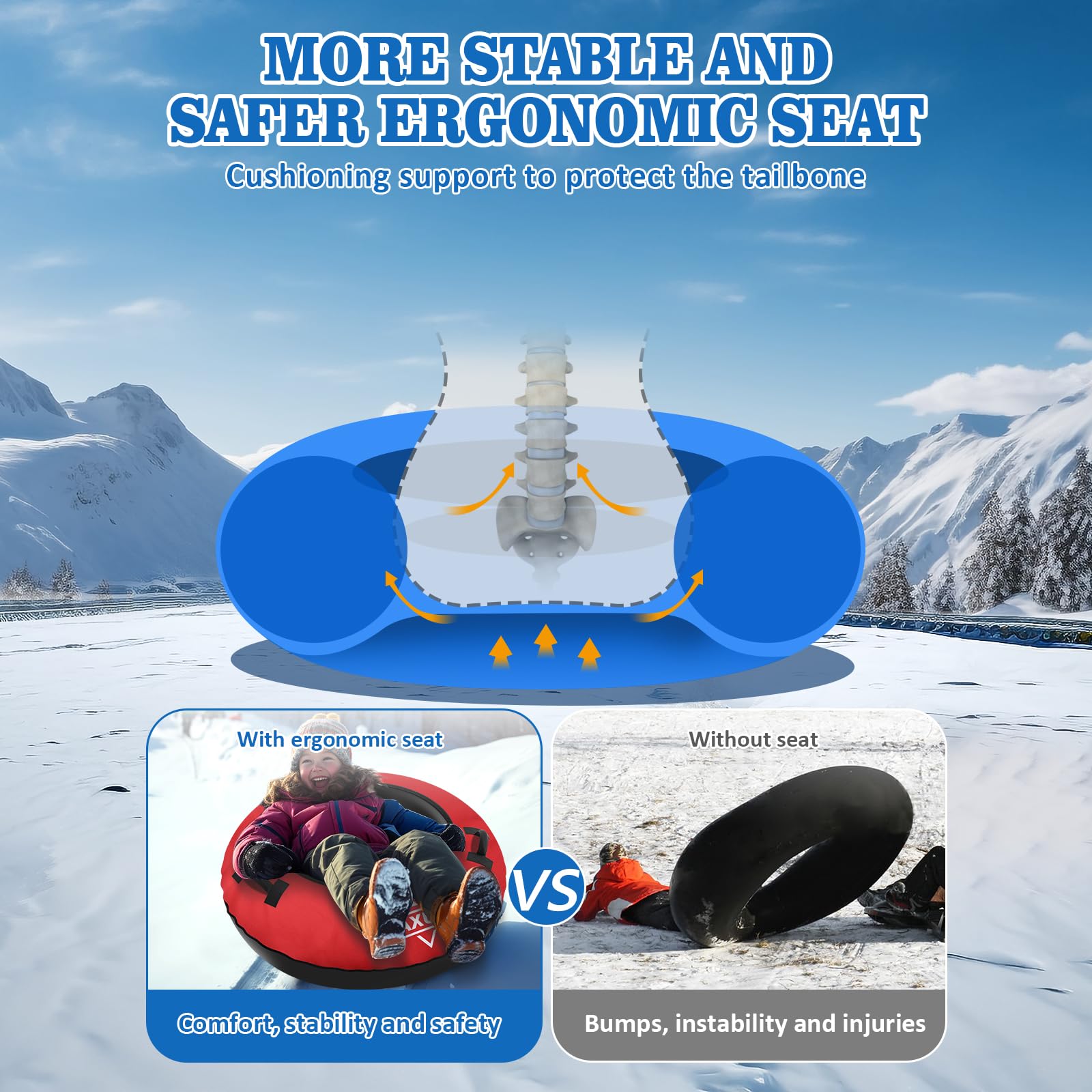 Premium Heavy Duty Snow Tube with Thickened Bottom - 48'' Inflatable Snow Sled for Kids & Adults - Durable Canvas Cover - Winter Outdoor Fun Toy for Boys, Girls & Families - Perfect for Sledding, Snow Tubing & Backyard Winter Activities
