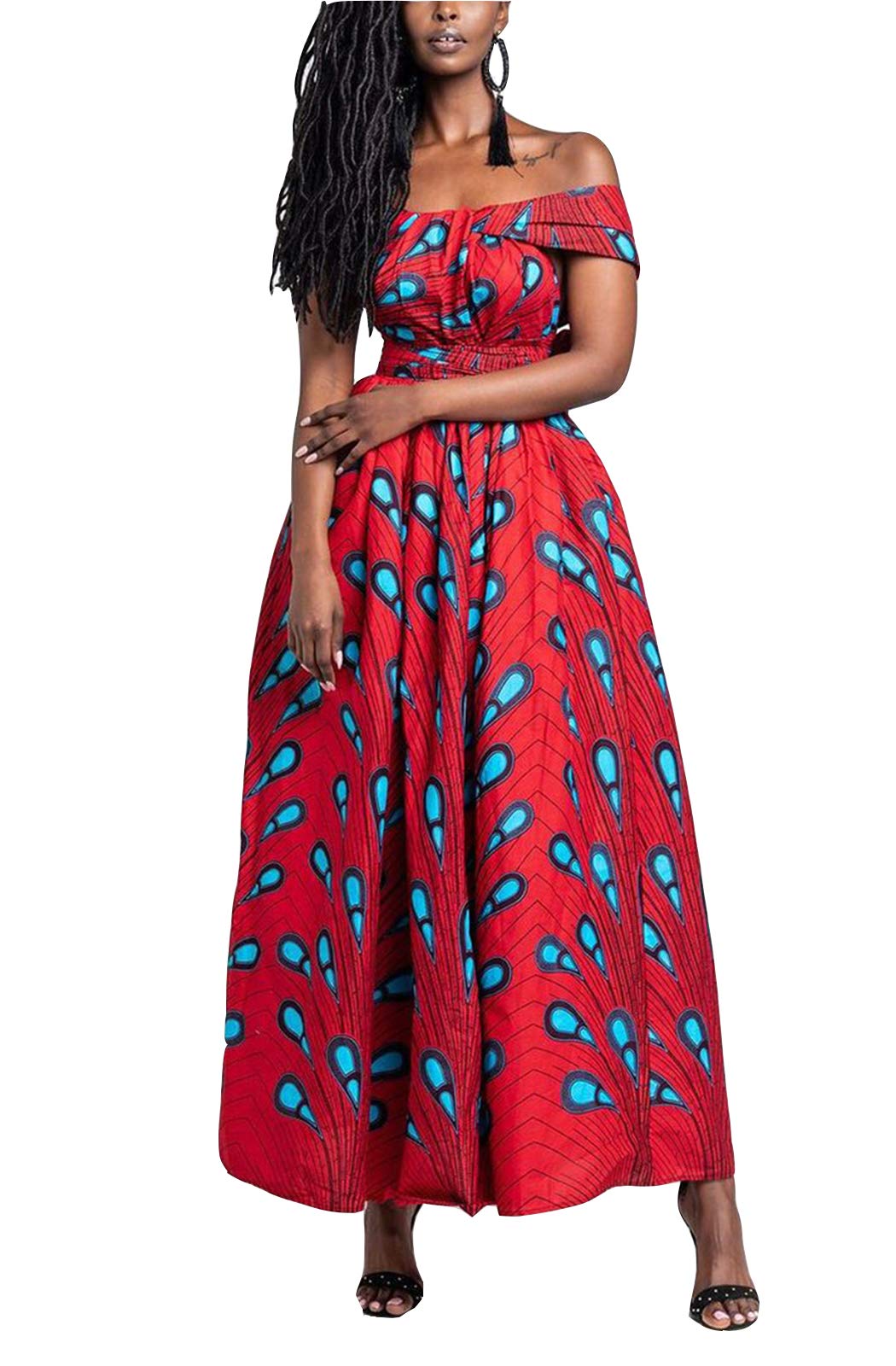 FEIYOUNG Women's Sexy Dashiki Floral Print Long Maxi Dress with Side Slit - Bohemian High Waist Summer Dress for Beach, Vacation & Party Wear