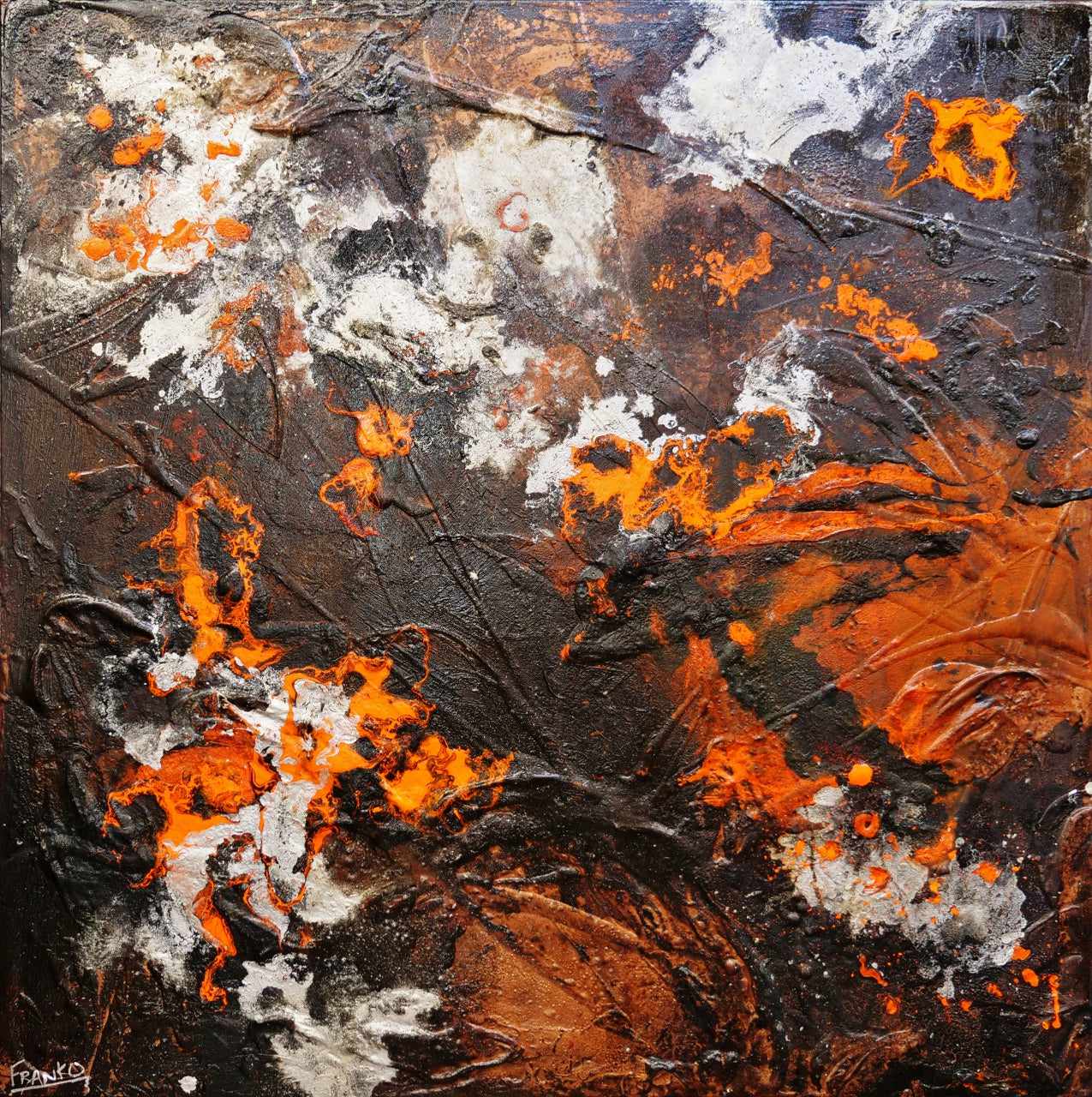 120cm x 120cm Orange Brown Silver Textured Abstract Wall Art Painting - Modern Home Decor for Living Room, Bedroom & Office