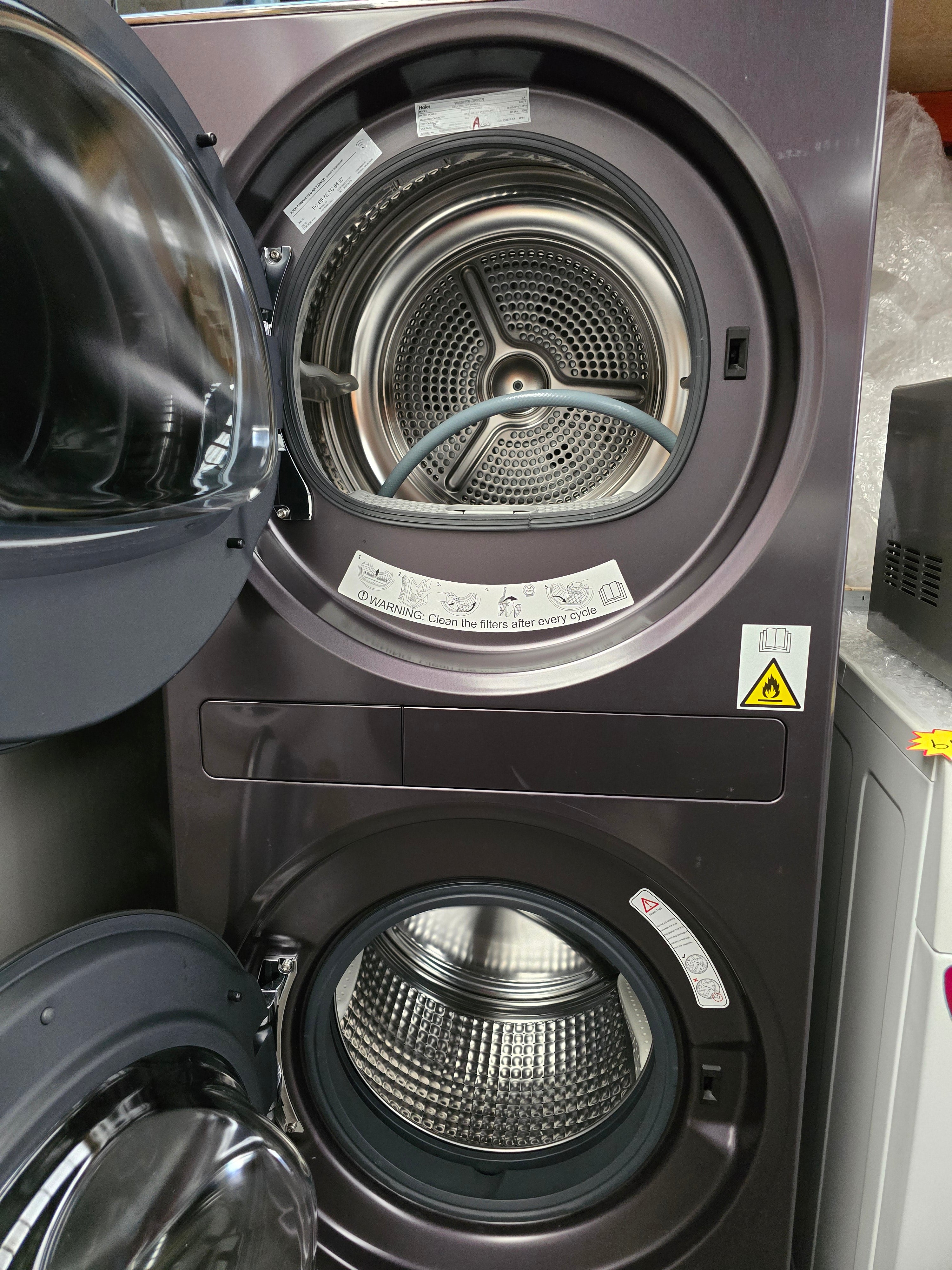 Haier 12kg Washing Machine & 9kg Heat Pump Dryer Combo - HLC1290CTB1 Laundry Center with Dark Finish | Energy Efficient, Space Saving | Perfect for Apartments & Small Homes (Factory Second)