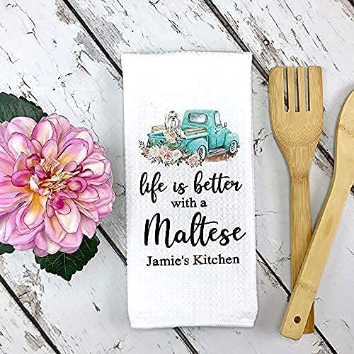 Premium Personalized Maltese Dog Kitchen Towel - Cute Tea Towel for Maltese Owners & Dog Lovers - Unique Gift Idea for Pet Decor & Kitchen Accessories - Perfect for Cooking, Cleaning & Home Decor