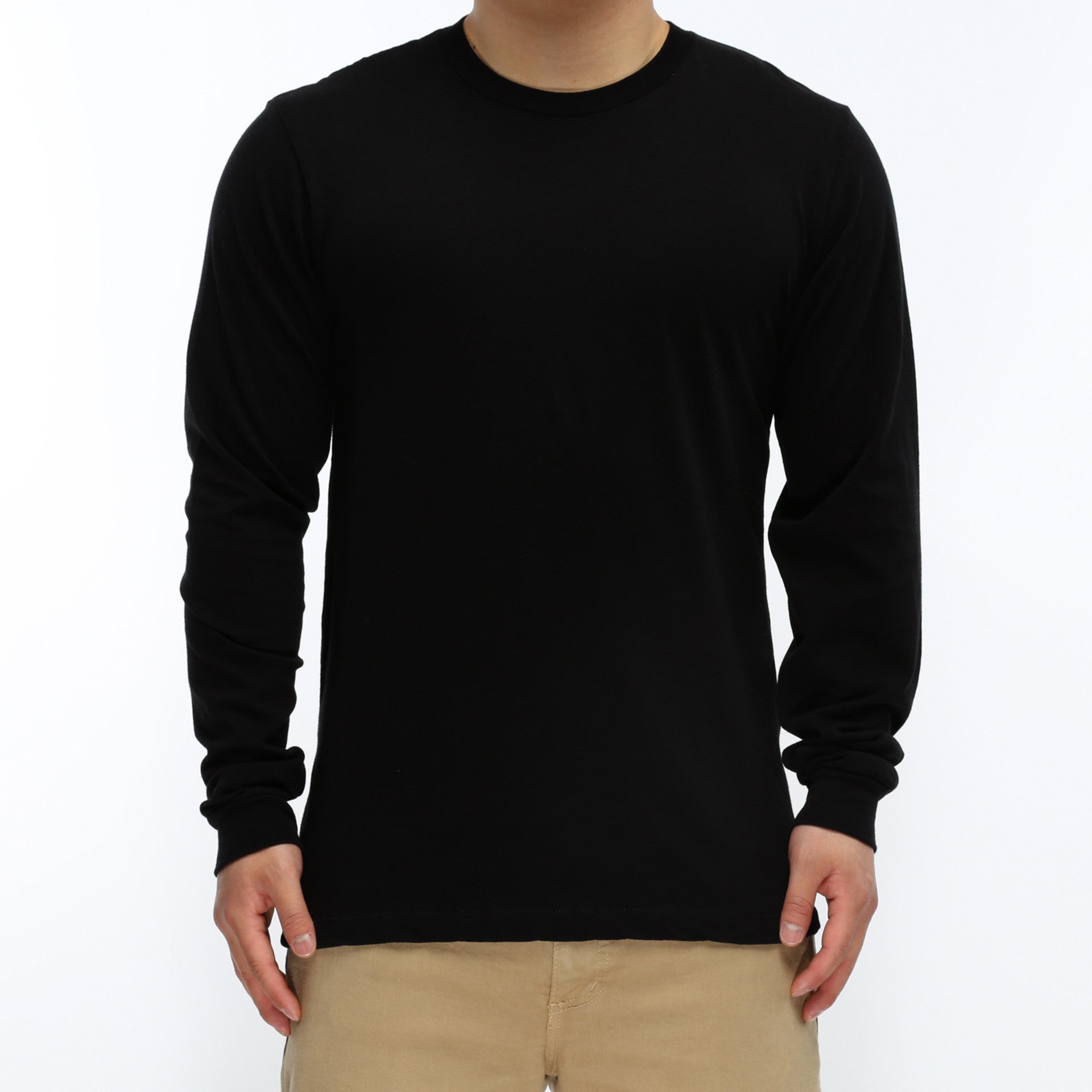 Premium Long Sleeve T-Shirt for Men - Soft Cotton Comfort Fit Crewneck Tee - Black - Ideal for Casual Wear, Layering & Outdoor Activities