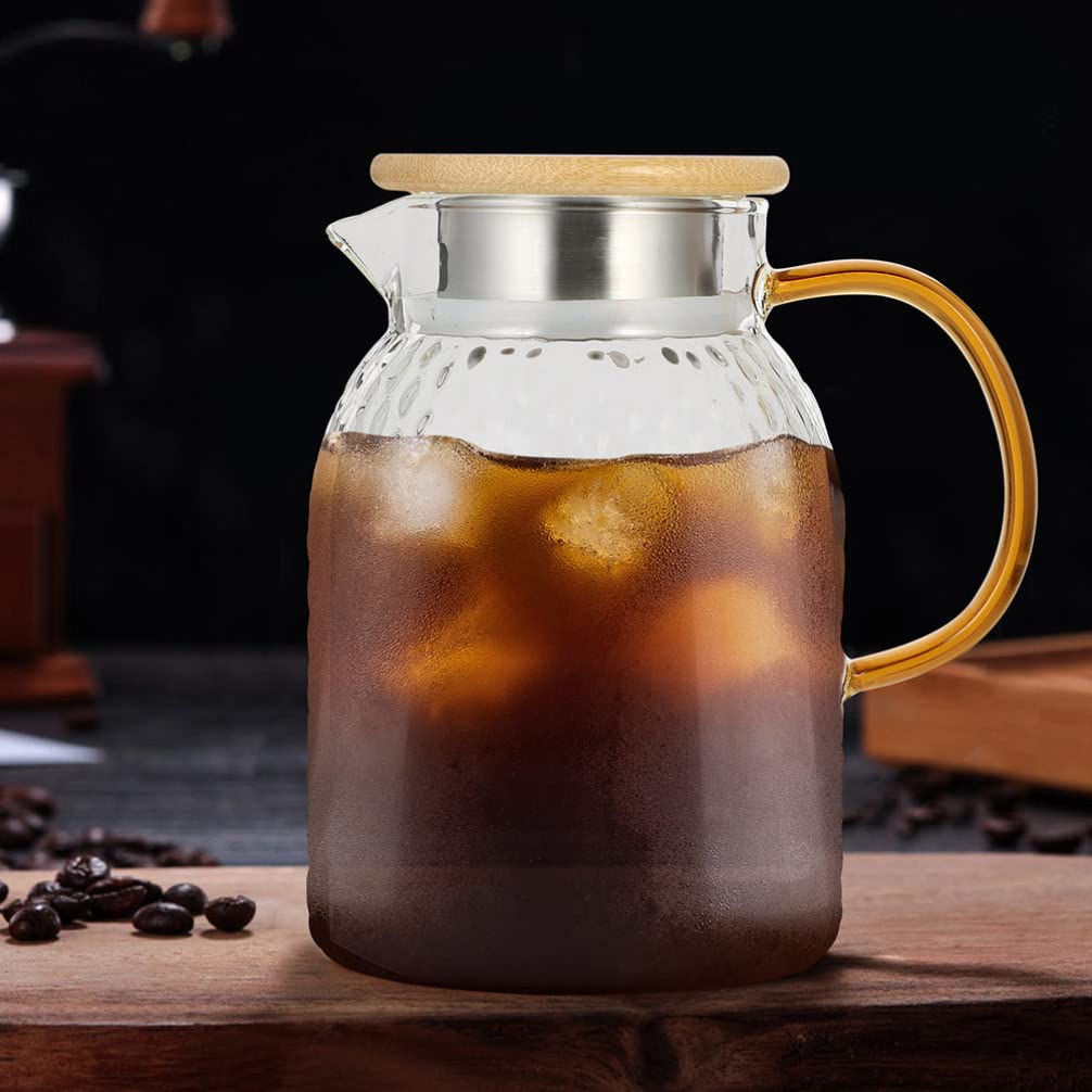 1pc Glass Cold Water Jug with Lid - 64oz BPA-Free Pitcher for Iced Tea, Lemonade & Infused Water - Perfect for Refrigerator Storage, Kitchen, Office & Outdoor Picnics