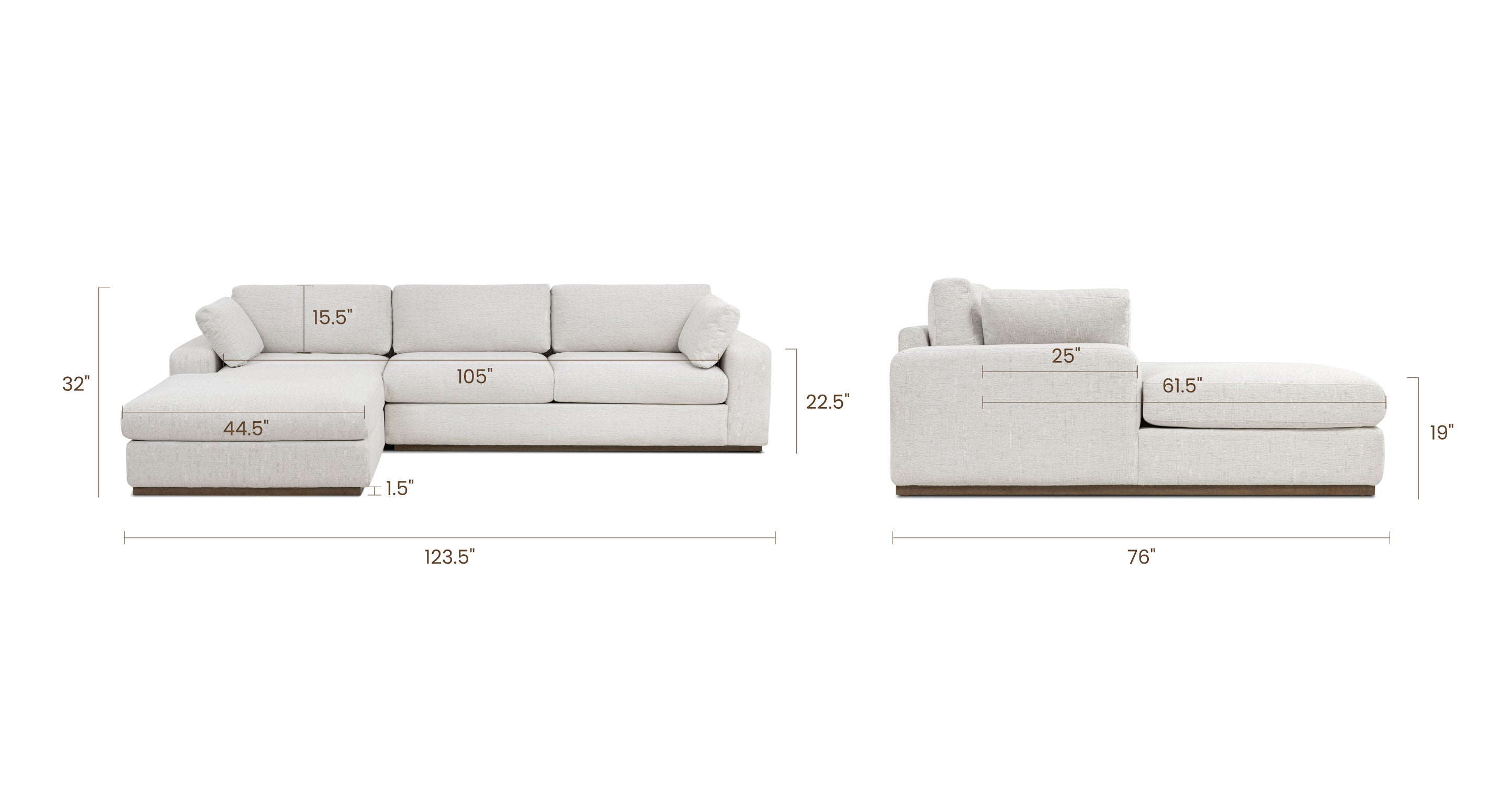Malaga Left Facing Sectional Sofa - Modern L-Shaped Couch for Living Room, Family Room & Home Theater | Comfortable Fabric Upholstery with Reversible Chaise