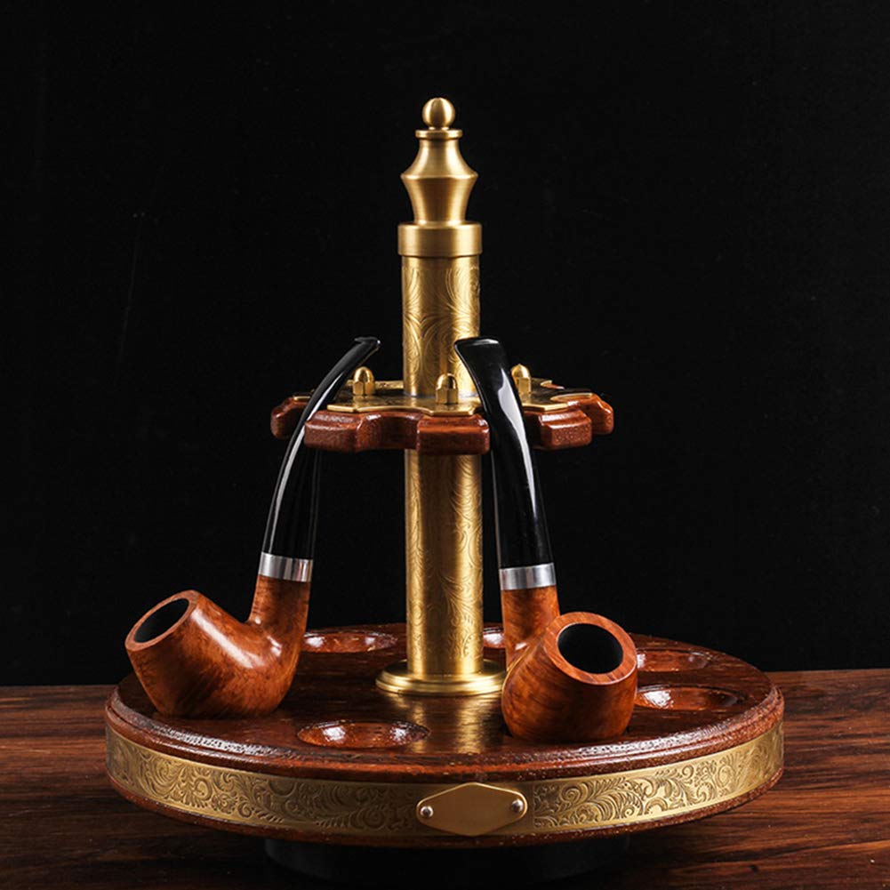 Wooden Pipe Stand Rack Holder for 8 Cigars - 360° Rotating Display Case with Pipe Storage | Perfect for Cigar Aficionados & Home Decor