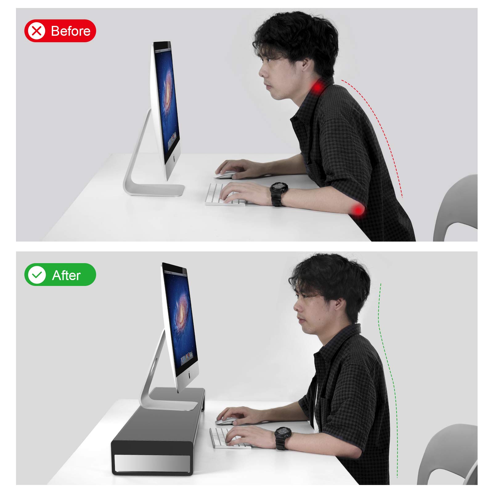 VAYDEER Dual Aluminum Monitor Stand Riser - Heavy Duty & Sturdy Laptop/Computer/TV/Printer Stand with Cable Management - Perfect for Home Office, Gaming Setup & Workspace Organization