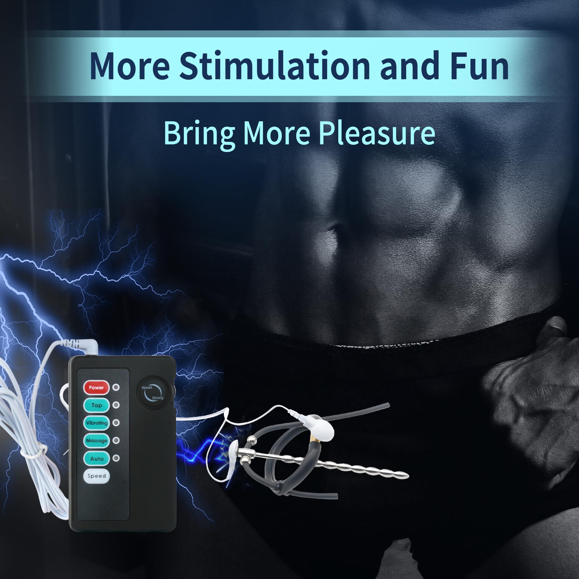 Electric Shock Beaded Urethral Sound Plug - Adjustable Cock Ring & Glans Cage Electro Sex Kit with Power Unit - Penis Dilator Expander & Chastity Device for Men - BDSM, Prostate Play & Sensual Enhancement
