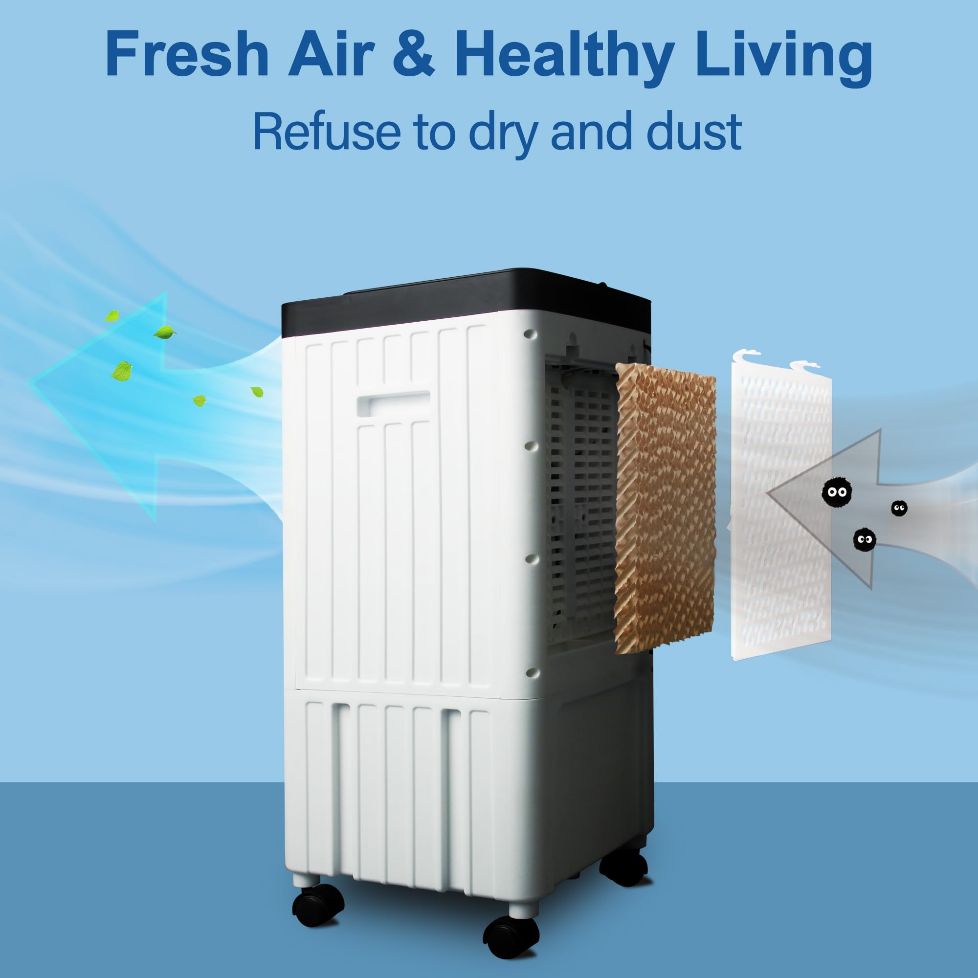 3-IN-1 Evaporative Air Cooler - Portable Air Conditioner with Ultra-Quiet Operation, No Window Needed & Dual Control - Easy Installation for Bedroom, Office, Living Room - Perfect for Summer Cooling & Indoor Comfort