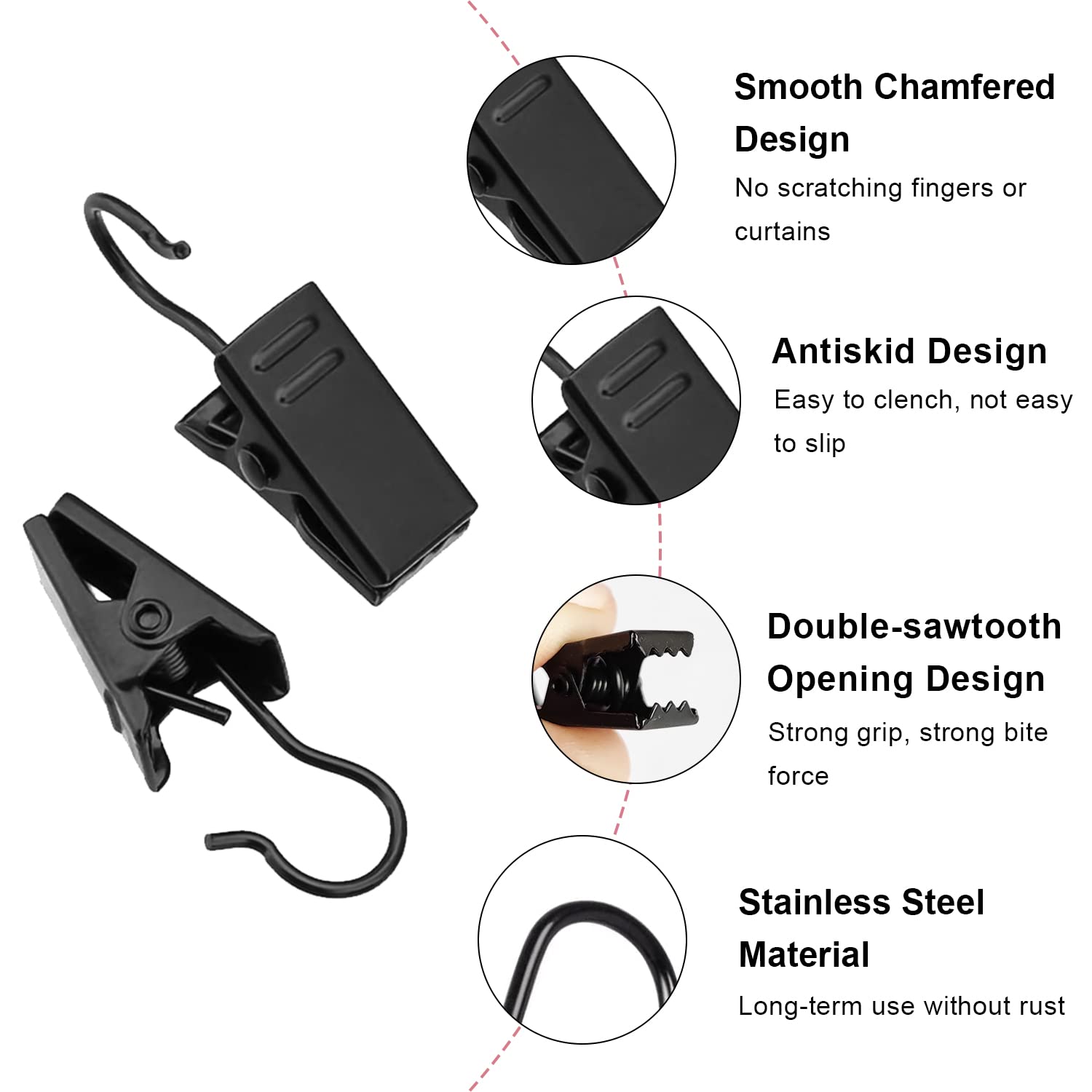 Coideal Small Curtain Clips for Hanging - 60 Pack Black Outdoor Light Clips Hooks for Christmas String Lights, Patio Awning, Drape Track - Rustproof Metal Hangers for Outdoor Decor & Holiday Lighting