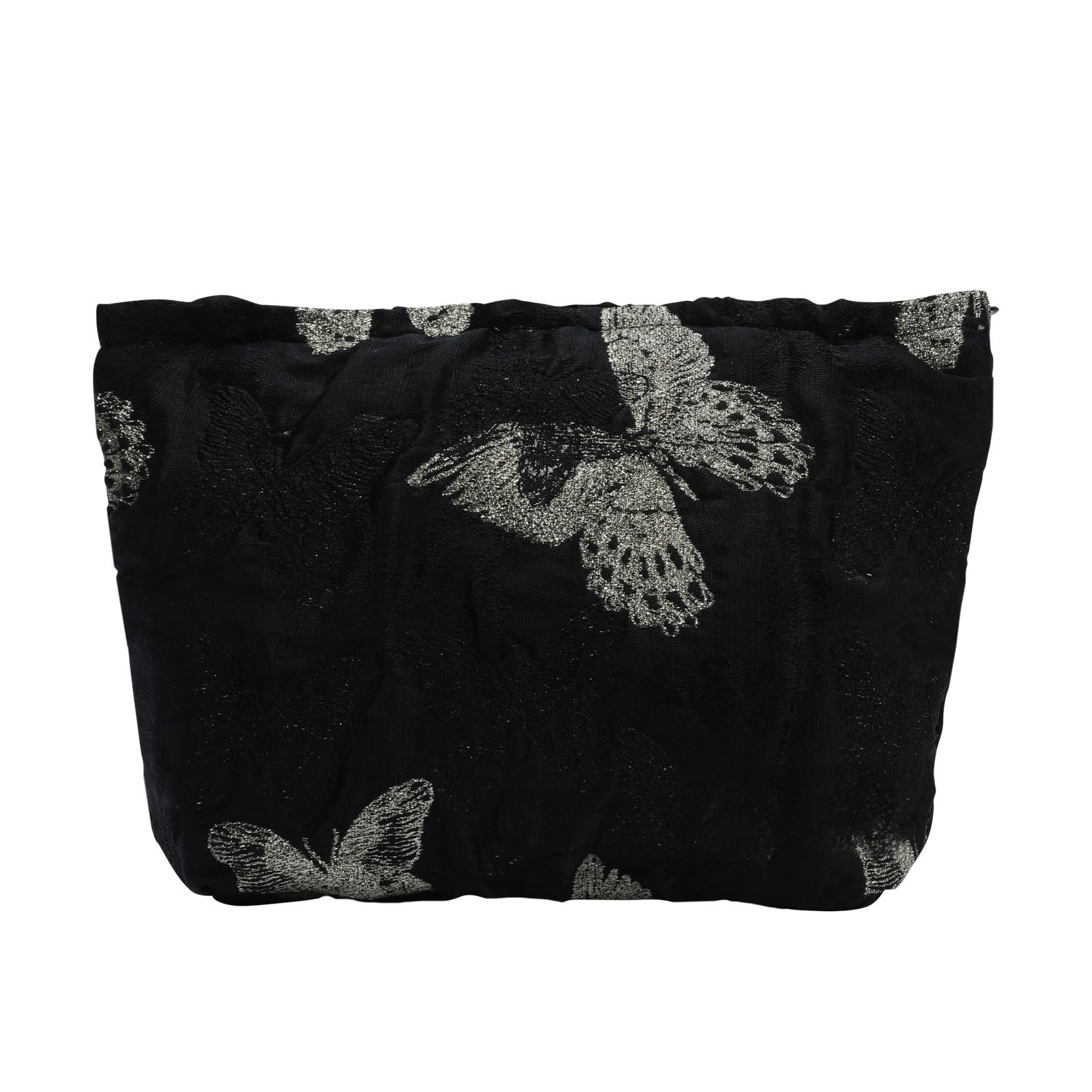 Elegant Floral Makeup Pouch for Women - Cute Small Cosmetic Bag with Butterfly Design, Perfect for Purse Organizer & Travel Essentials (Black Gold) | Great for Daily Use, Gift Giving & Beauty Storage