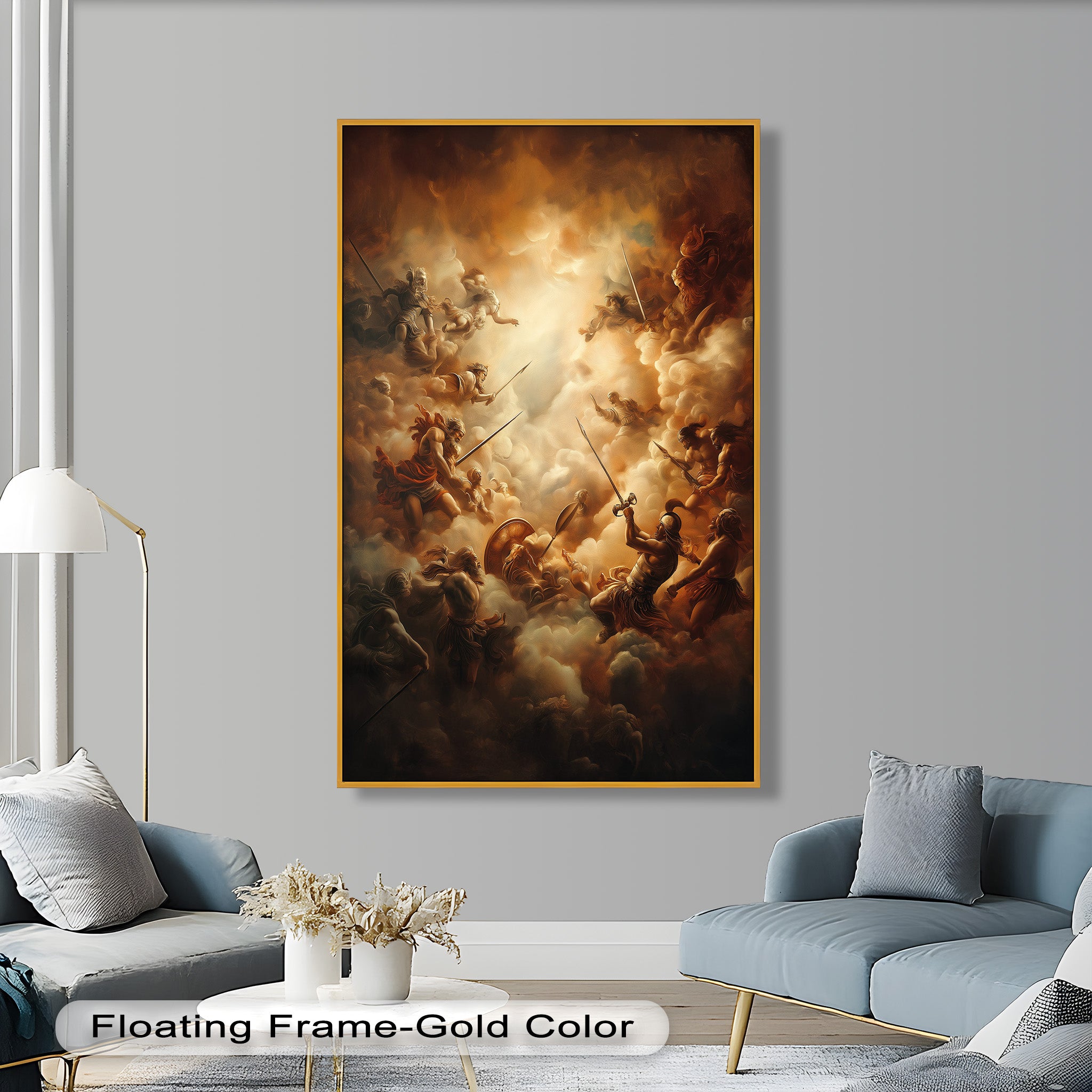 Clash of the Immortals - Epic Gods at War Mythology Oil Painting Wall Art | Greek Roman Deity Battle Scene | Perfect for Home Decor, Office & Gaming Room