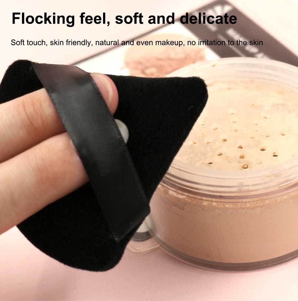 Soft Reusable Triangle Powder Puff with Strap for Loose Powder & Foundation - Wet/Dry Makeup Sponge for Flawless Face Application | Perfect for Travel & Professional Makeup Kits