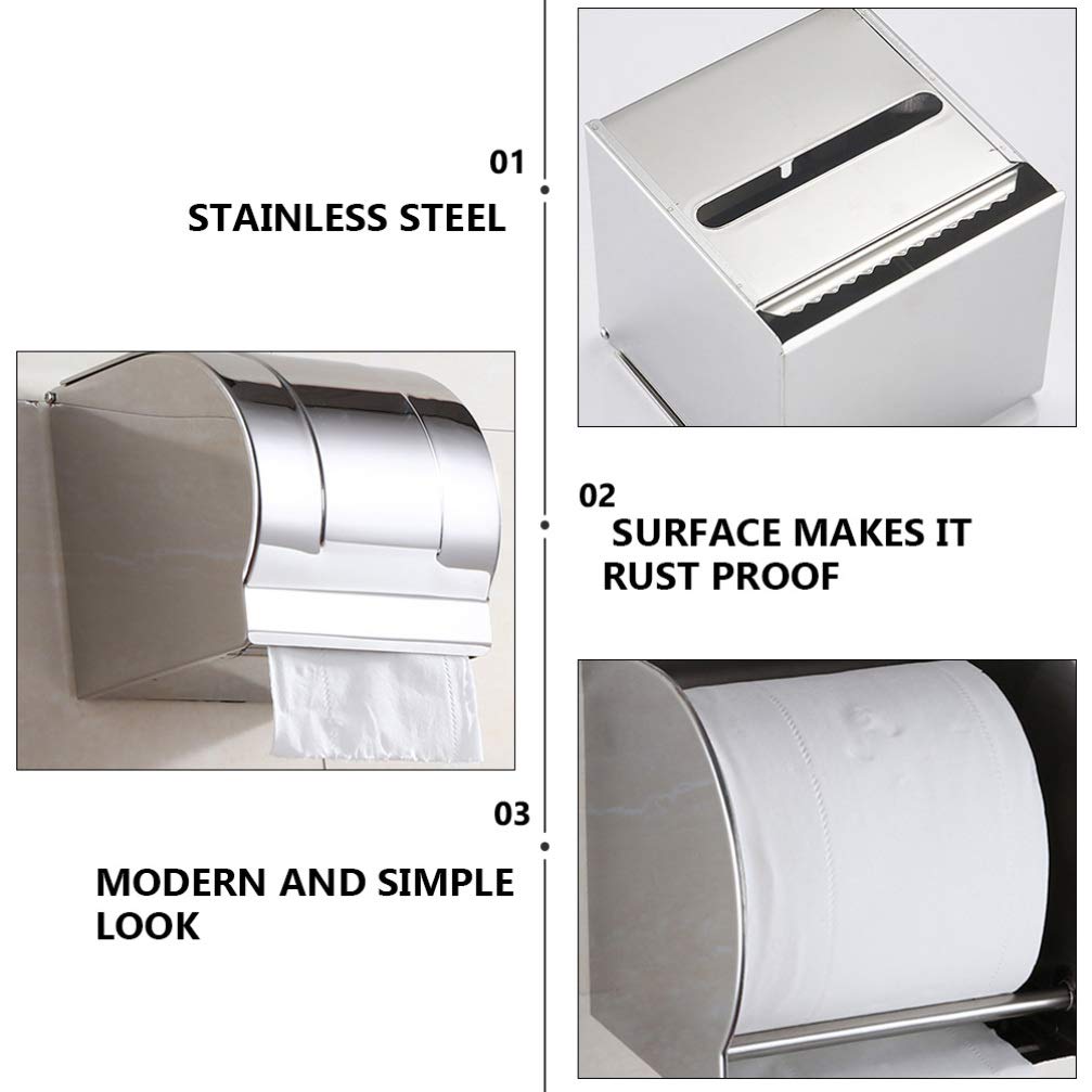 Hemoton 1-Pack Wall Mount Paper Towel Holder - No Drill Bathroom Tissue Roll Stand with Strong Adhesive for Kitchen, Bathroom & Office - Space Saving Toilet Paper Storage Solution