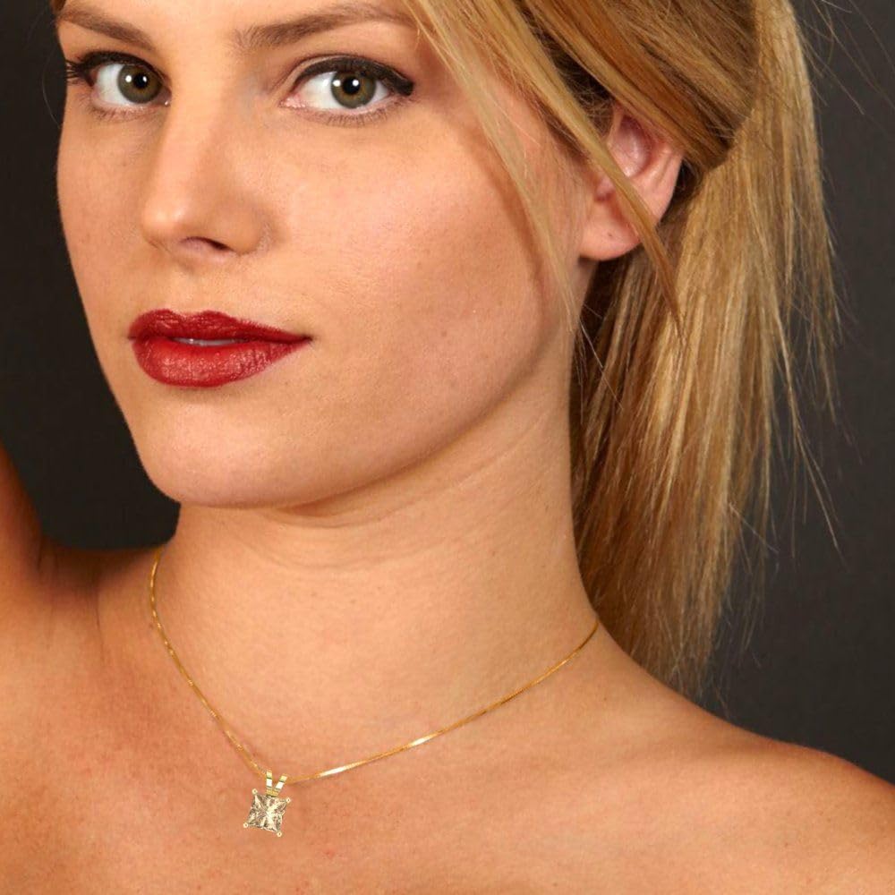 1.0ct Princess Cut Yellow Moissanite Necklace - 14K Gold Chain for Gifts & Parties