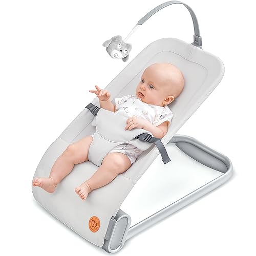 BabyBond Baby Bouncer Seat for Infants 0-12 Months - Portable Infant Bouncer with Hanging Toys, Natural Beige - Perfect for Nursery, Playtime & Travel