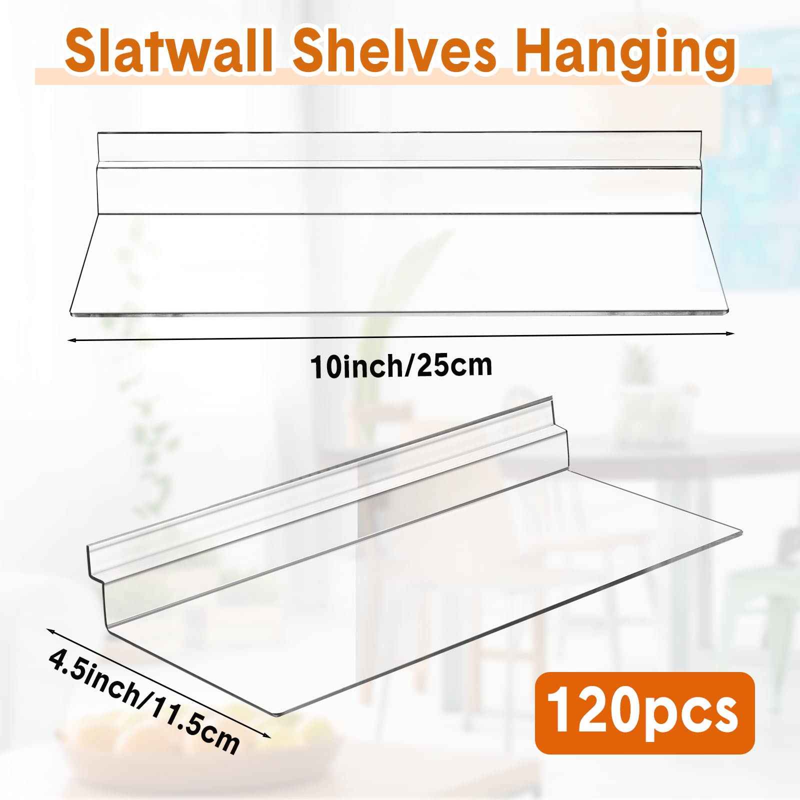 Maitys 150 Pack Clear Plastic Slatwall Shelves - 4.5 x 10 Inches - Wall Mounted Display Shelves for Shoes, Accessories & Retail Supplies - Perfect for Home, Boutique & Store Organization