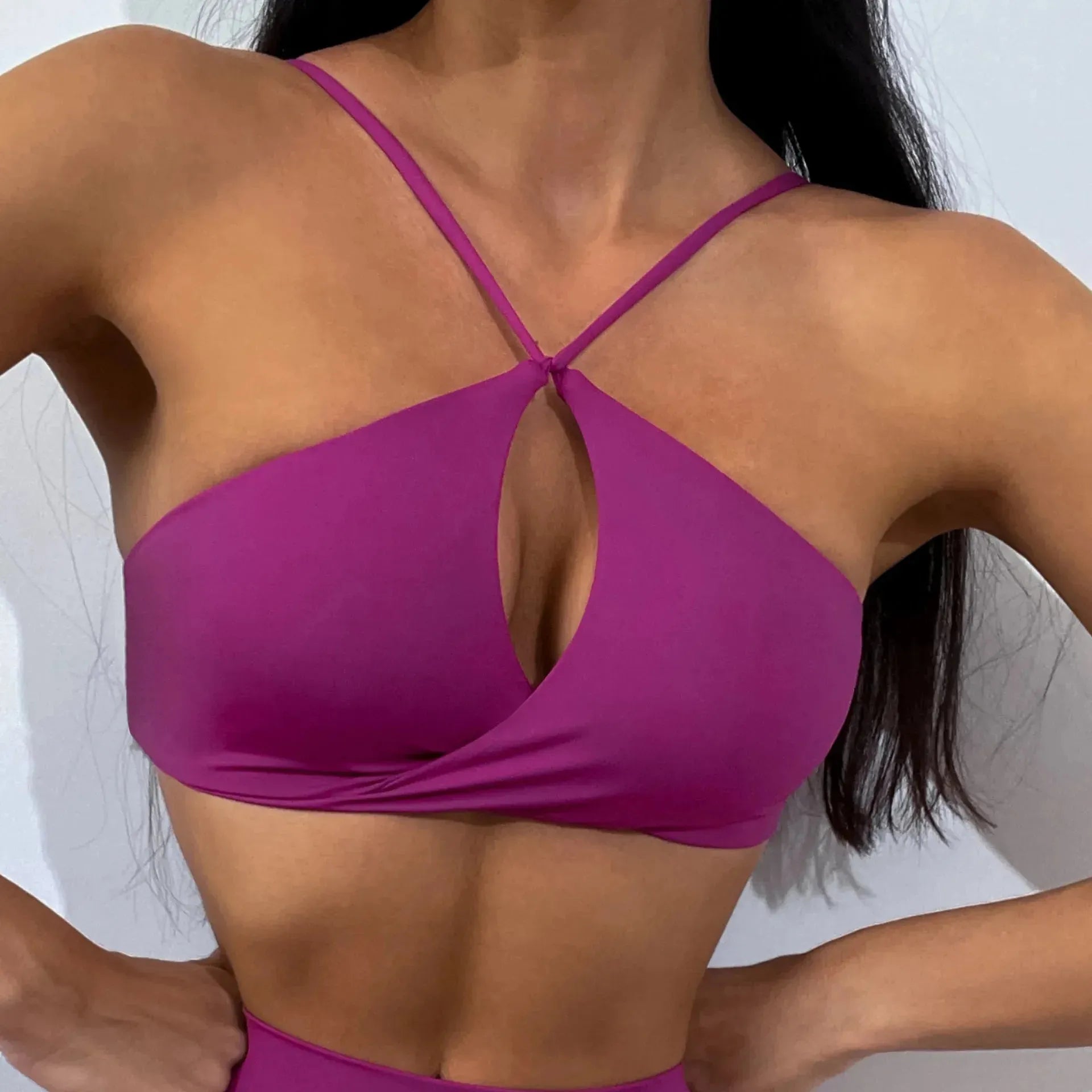 Women's Luxury Wrap Front Yoga Set - High Waist Scrunch Booty Leggings & Purple Sports Bra for Gym, Workout & Fitness | Perfect for Yoga, Pilates & Running