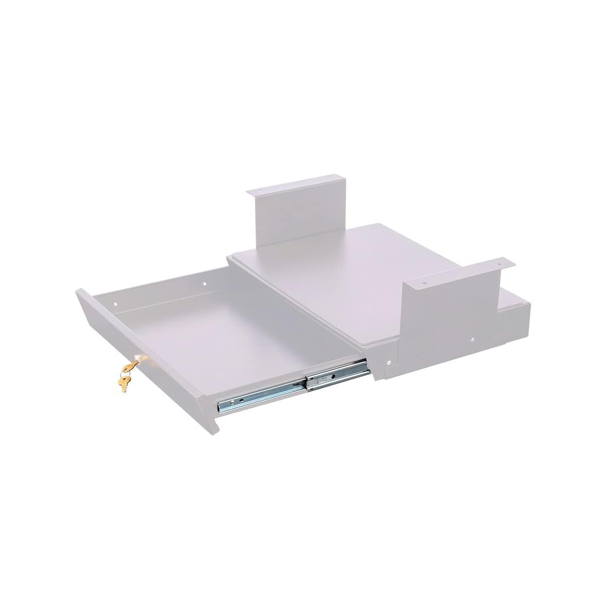 Under Desk Drawer Organizer for Standing Desks - Lockable Sliding Storage with Padded Laptop Shelf, White - Perfect for Home Office & Workspace Organization