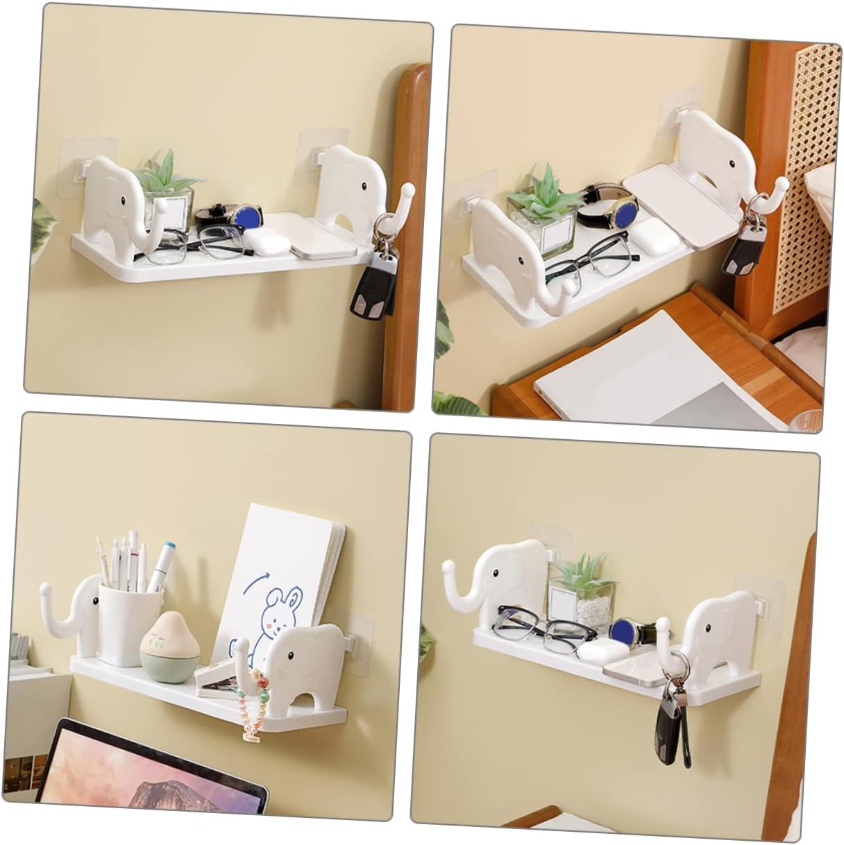 MOXSTAR Floating Shelf Wall Mounted - Self Adhesive No Drill Bathroom Storage Organizer - Sturdy Bathroom Wall Shelf for Toiletries, Cosmetics & Decor (Elephant Design) - Perfect for Small Spaces, Apartments & Modern Bathrooms