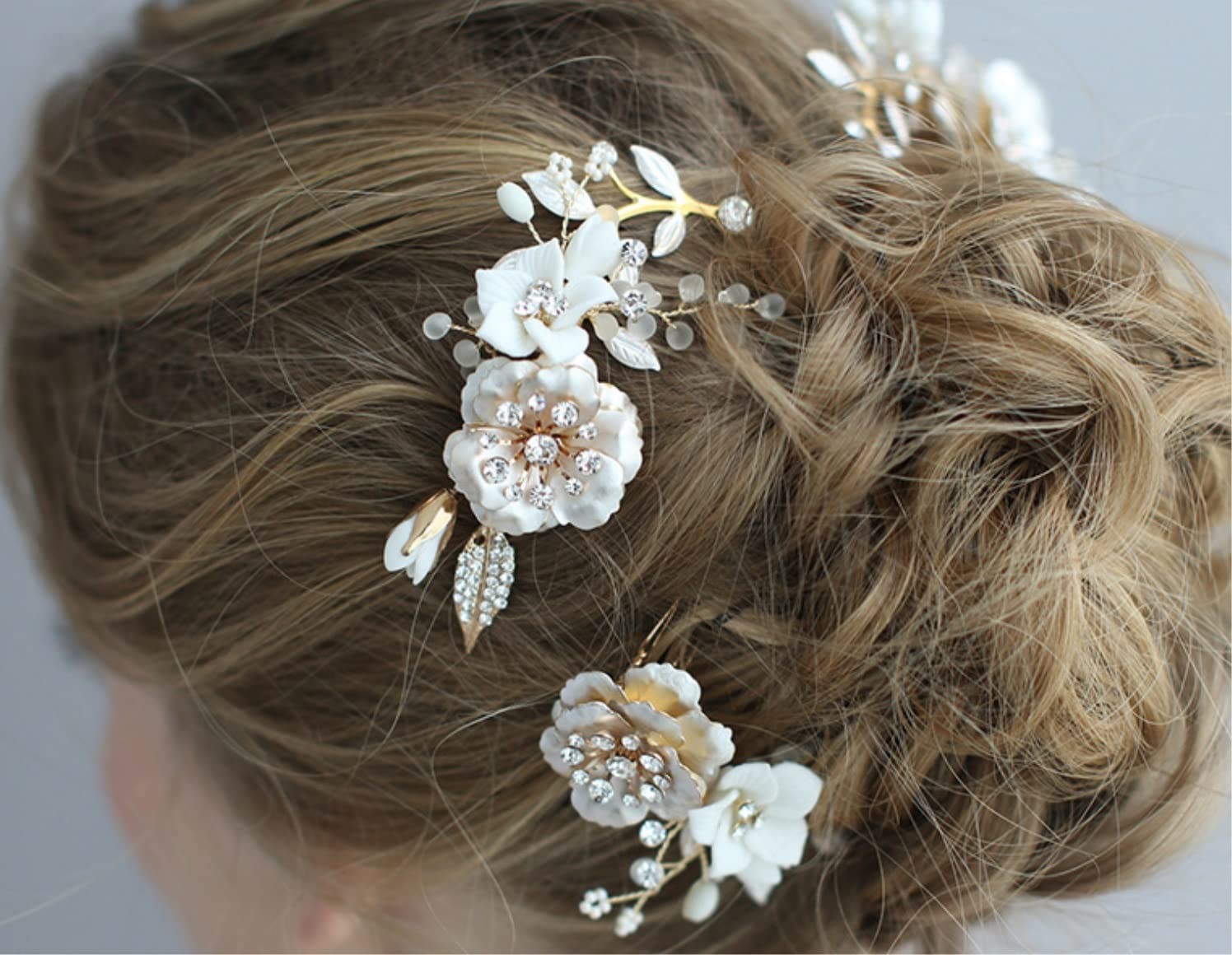 RUVOO Bridal Hair Side Comb - White Gold Floral Pearl Wedding Hair Clip for Bride, Bridesmaid & Prom - Elegant Hair Accessories for Weddings, Parties & Special Occasions
