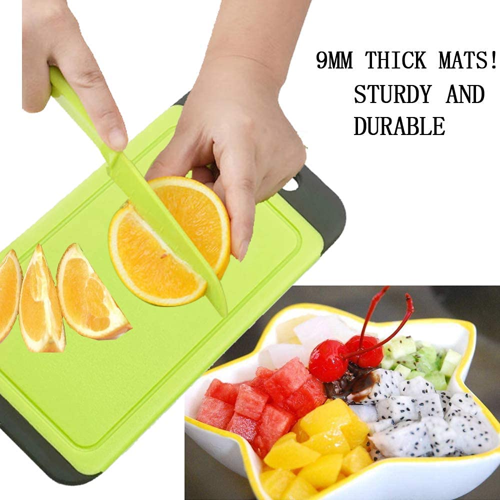 Non-Slip Mini Kitchen Cutting Board Mats - BPA Free, Dishwasher Safe with Juice Grooves - Thick Durable Chopping Boards with Easy Grip Handle (2 Pack) - Perfect for Meal Prep, Vegetables & Meat Cutting