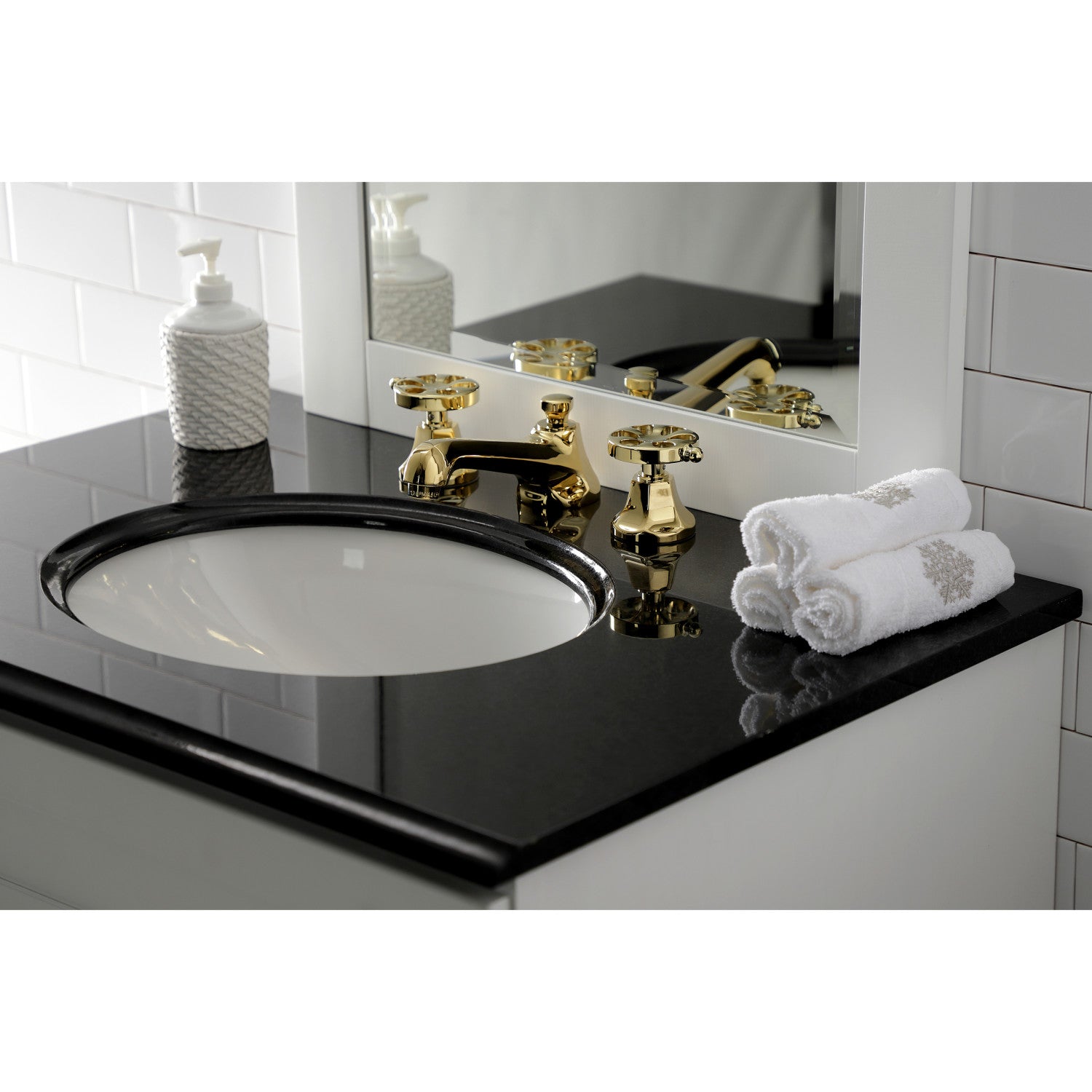 Belknap KS4462RX 3-Hole Widespread Bathroom Faucet with Brass Pop-Up Drain - Polished Brass Finish - Perfect for Modern Bathroom Vanities and Sink Upgrades