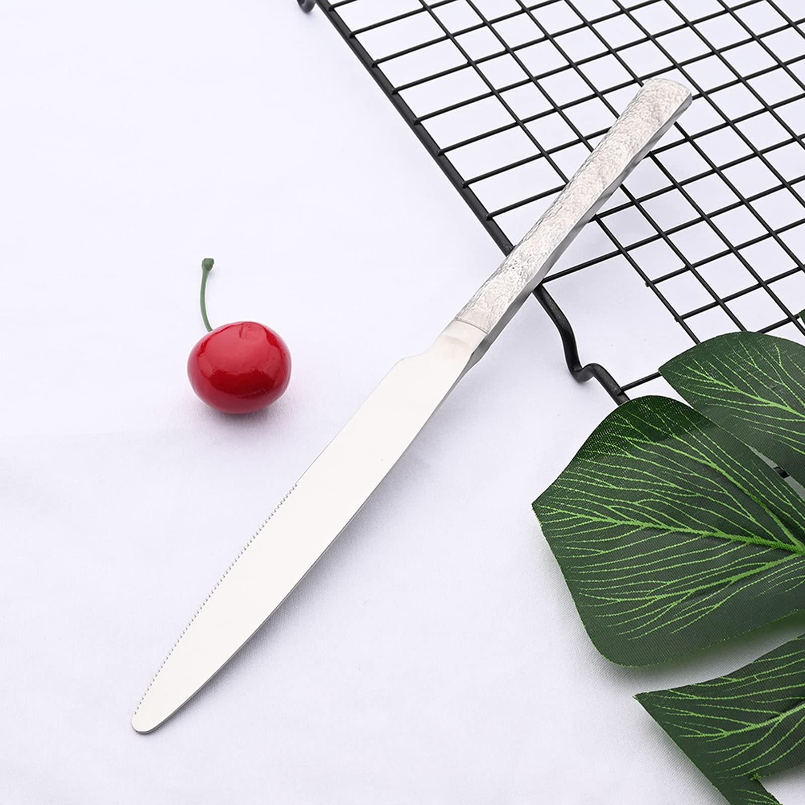 Premium 6-Piece Hammered Dinner Knife Set - 304 Stainless Steel Flatware with Mirror Polish - 9.13