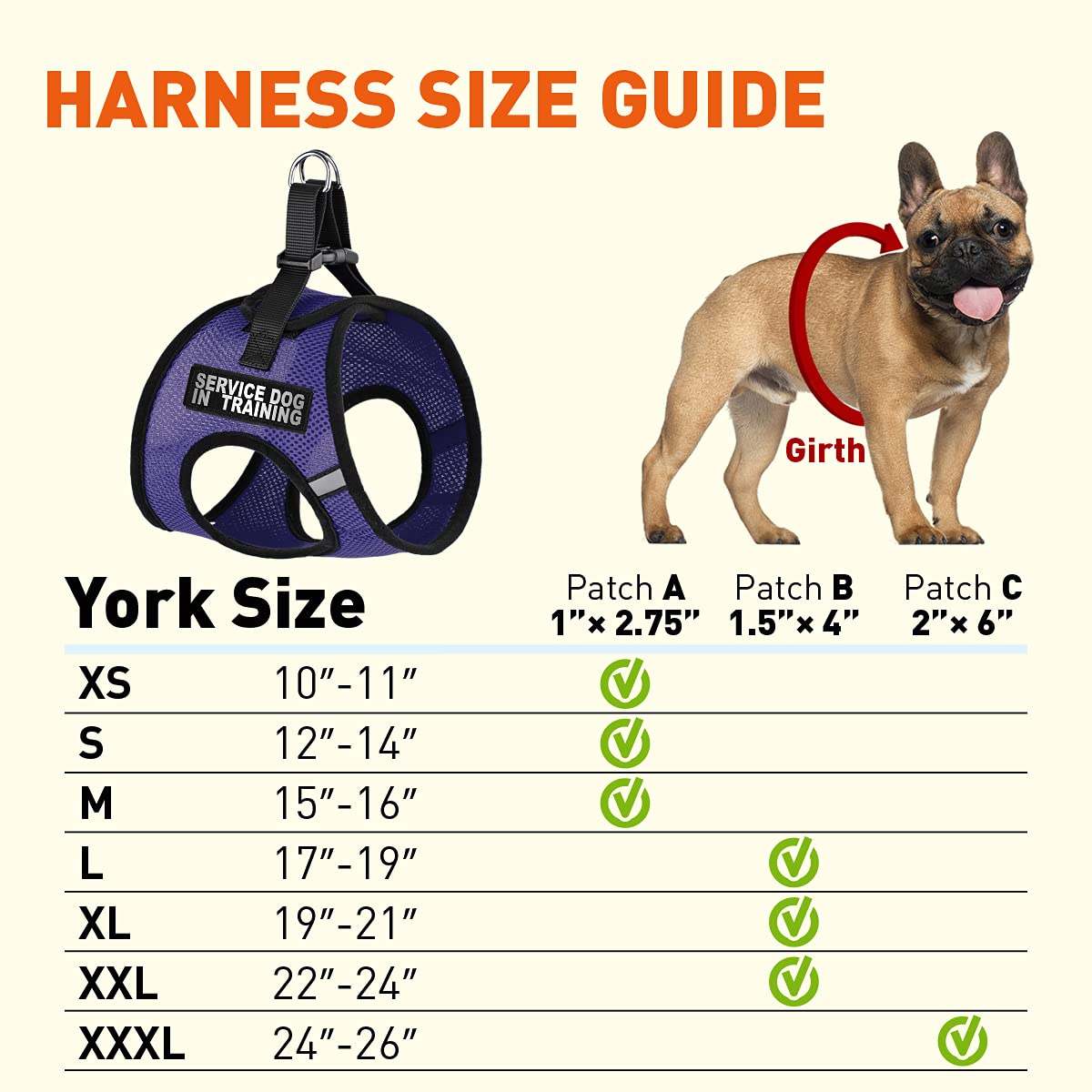 Dogline York Step-in Mesh Dog Harness with Service Dog Training Patches - No-Choke Soft Padded Vest for Small, Medium & Large Dogs (22-24