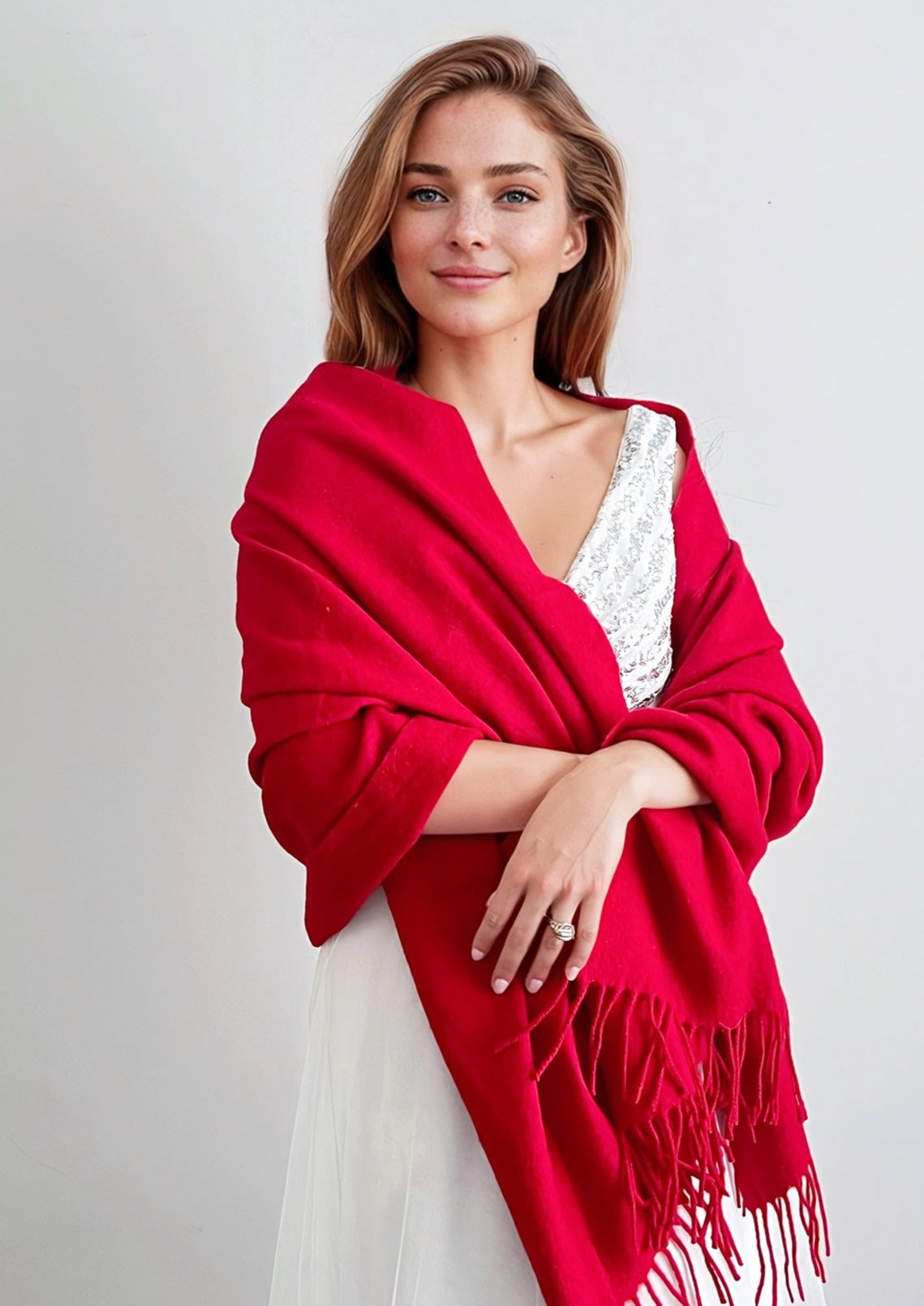 100% Mongolian Cashmere Shawl Wrap Scarf - Soft Luxurious Red Winter Accessory for Women - Perfect for Cold Weather, Travel & Gift Giving