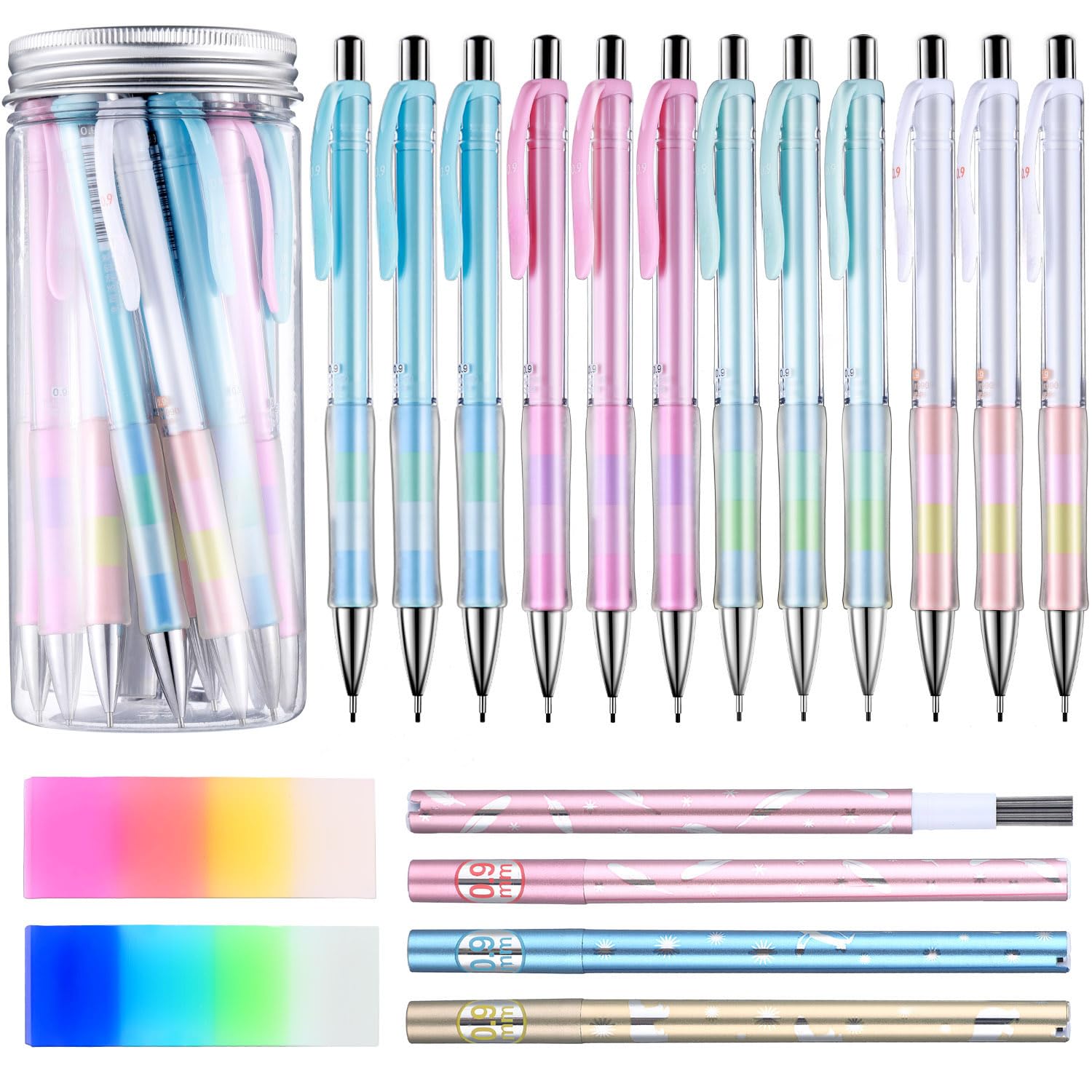 Boao 12-Piece 0.9mm Mechanical Pencil Set with Refills & Erasers for School Office
