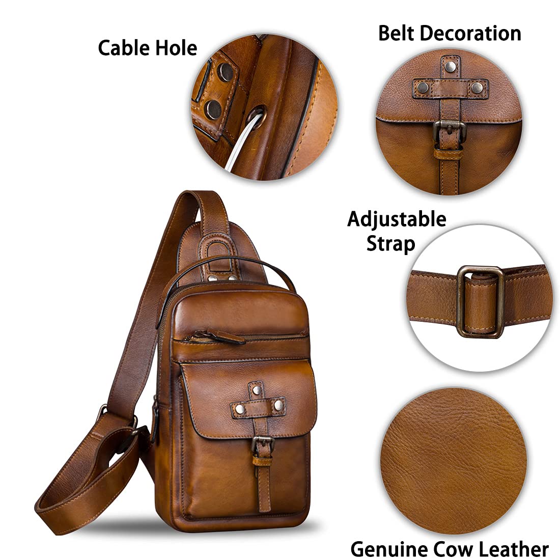 Genuine Leather Sling Bag - Vintage Crossbody Chest Shoulder Fanny Pack for Hiking, Travel & Everyday Use | Handmade Daypack Backpack for Men & Women