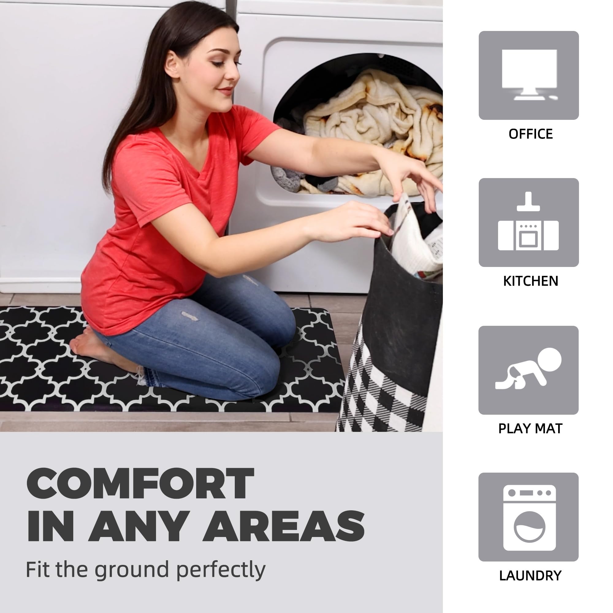 KOKHUB Anti-Fatigue Kitchen Mat Set (2-Pack) - 1/2 Inch Thick Cushioned Waterproof Floor Mat with Non-Slip Backing, Washable Standing Mat for Home, Office & Sink Areas - Perfect for Cooking, Dishwashing & Long Standing Work Sessions - Black