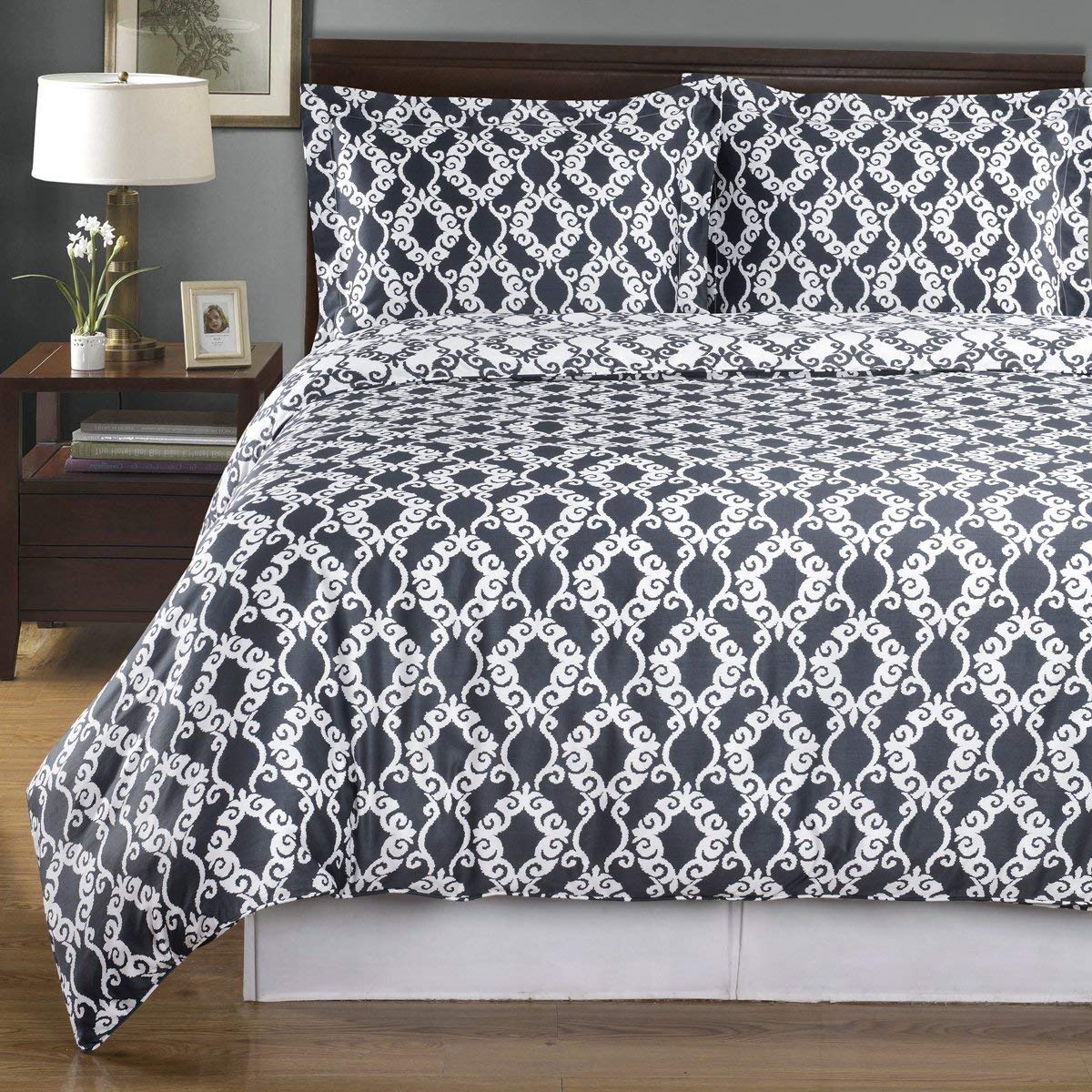 Royal Hotel Luxury 4-Piece Comforter Set - 100% Cotton 300 Thread Count Full/Queen Size Bedding in Gray, Blue & White | Perfect for Master Bedroom, Guest Room & Vacation Homes