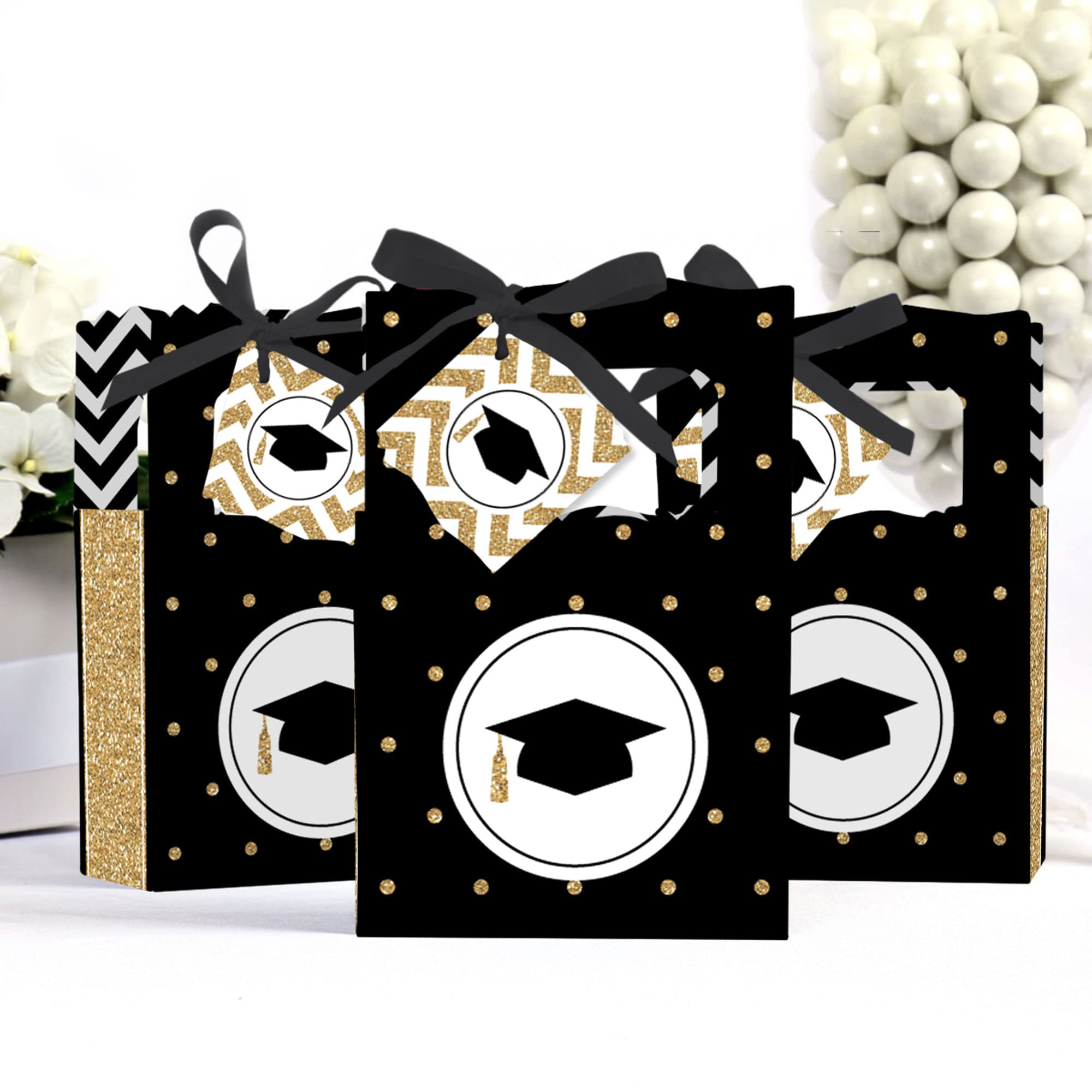 Big Dot of Happiness Gold Tassel Graduation Party Favor Boxes - Set of 12 Elegant Decorations for Graduation Ceremonies, School Events & Celebration Gifts