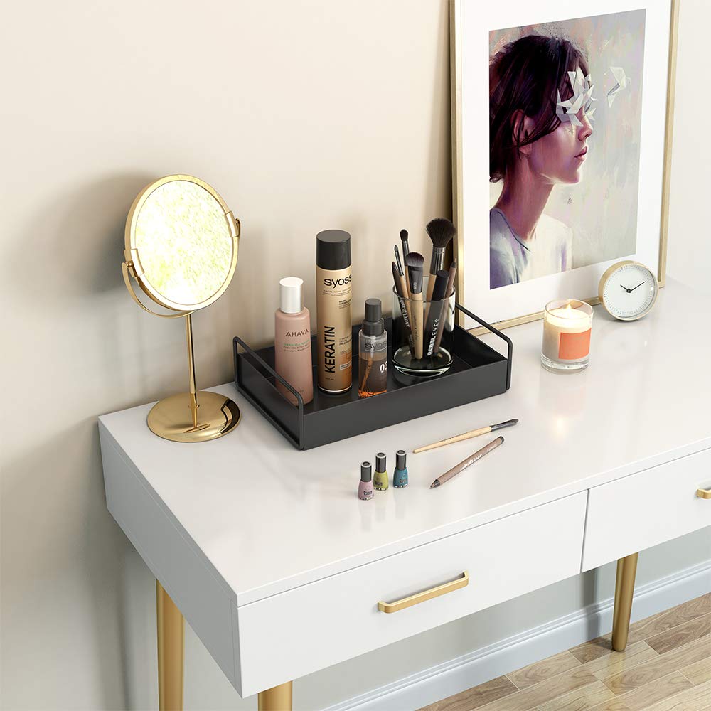 Black Bathroom Countertop Organizer Tray - Vanity Makeup & Perfume Display, Kitchen Counter Decor, Coffee Table Decorative Tray for Home Organization | Perfect for Bathroom Storage, Makeup Display & Living Room Decor