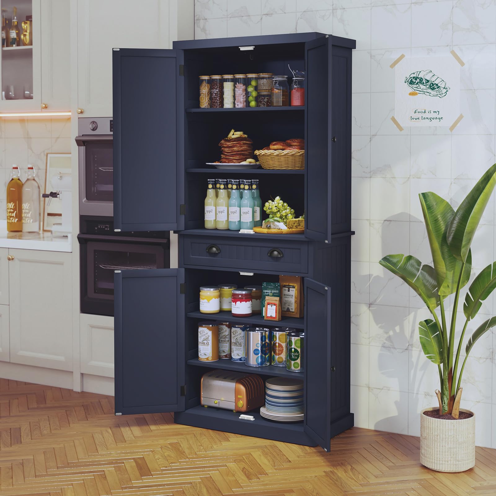 ARTPOWER 3-Tier Kitchen Pantry Storage Cabinet with Drawer & Adjustable Shelves - Organizer for Spices, Food, Toiletries - Perfect for Kitchen, Bathroom, Hallway or Laundry Room - Modern Blue Storage Solution