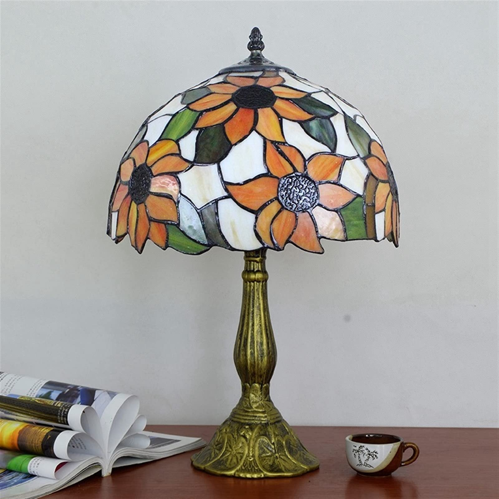 Tiffany Stained Glass Table Lamp - Sunflower Yellow Handcrafted Art Deco Style for Bedroom, Living Room, Office & Dorm | Includes LED Bulb | Perfect for Reading, Nightstand Lighting & Home Decor Gift (12x12x18 Inches)