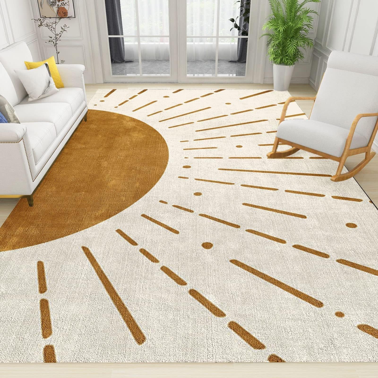 5x8ft Boho Sun Area Rugs - Soft Non-Slip Abstract Retro Large Rug for Kids Bedroom, Nursery & Teen Boys Room - Perfect for Floor Decor, Lounge & Play Areas