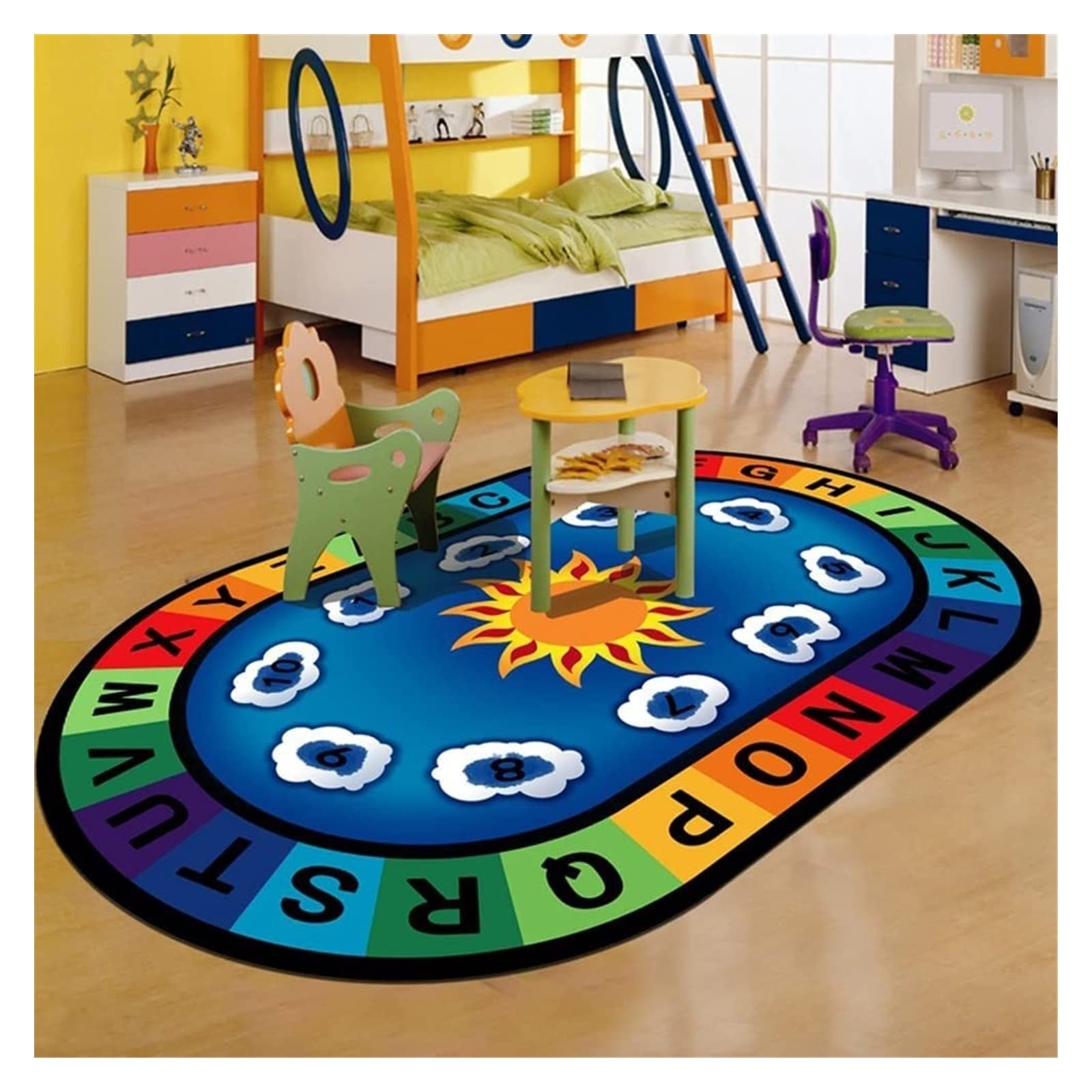 ABC & 123 Educational Puzzle Play Mat for Kindergarten - Non-Slip Oval Kids Rug with Numbers & Letters (180x200cm) - Perfect for Classroom Learning, Daycare Activities & Toddler Playroom Flooring