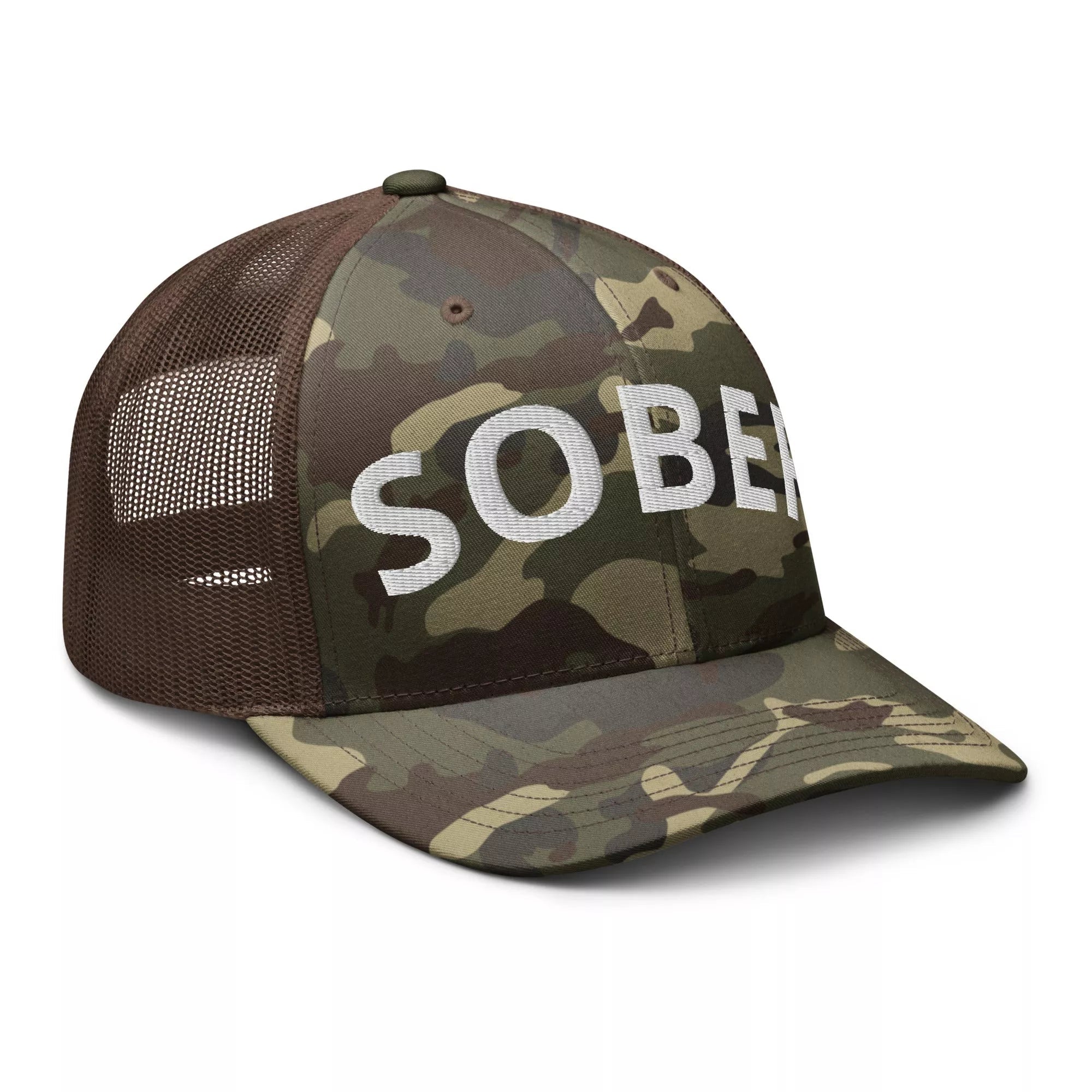 Sober Camouflage Trucker Hat for Men & Women - Adjustable Snapback Cap for Outdoor, Hiking, and Casual Wear