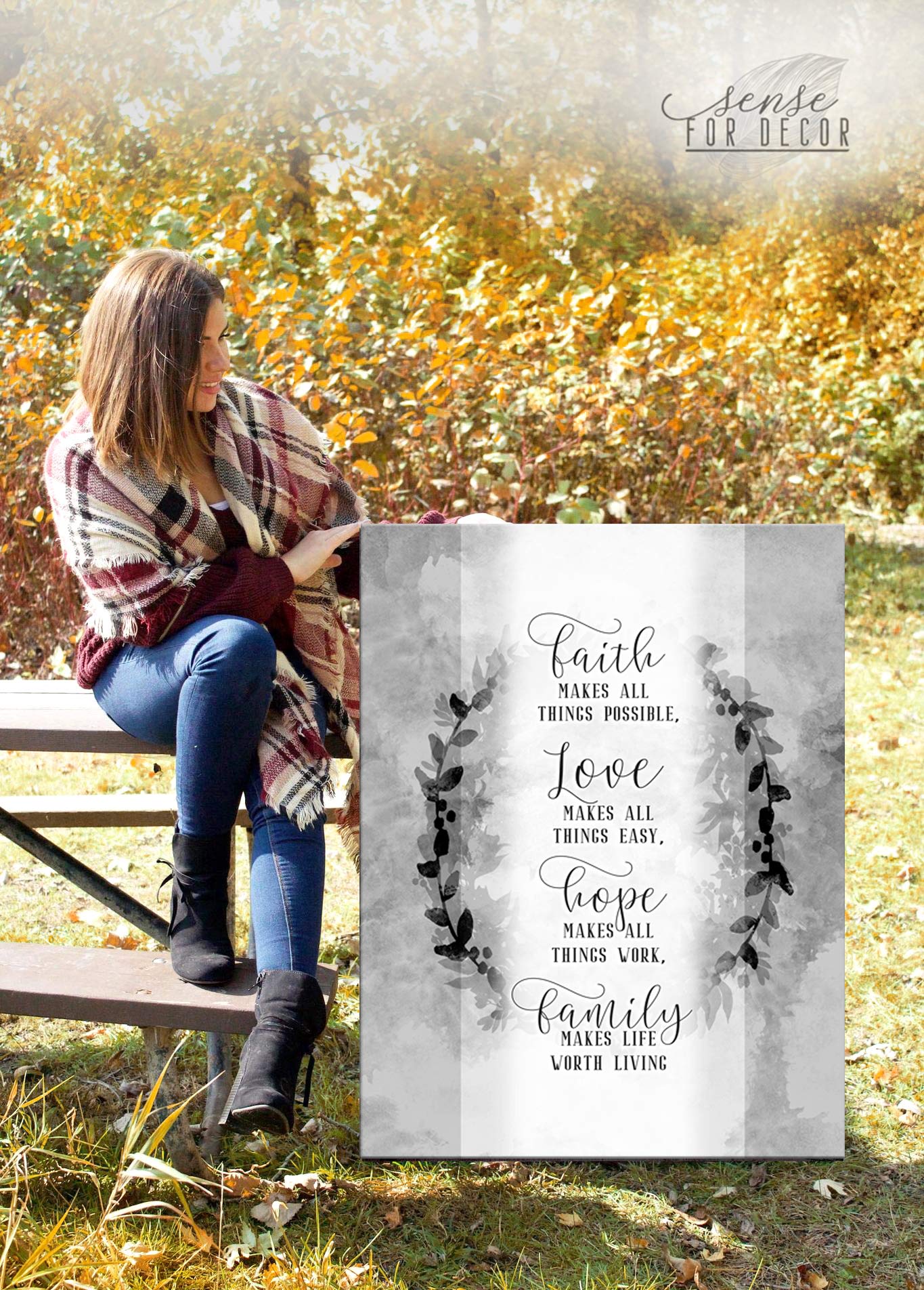 Faith Makes All Things Possible - Motivational & Inspirational Christian Wall Art Decor | Positive Quotes Canvas Print for Home, Office & Church | Large 30x40 Inch Grey Wall Décor