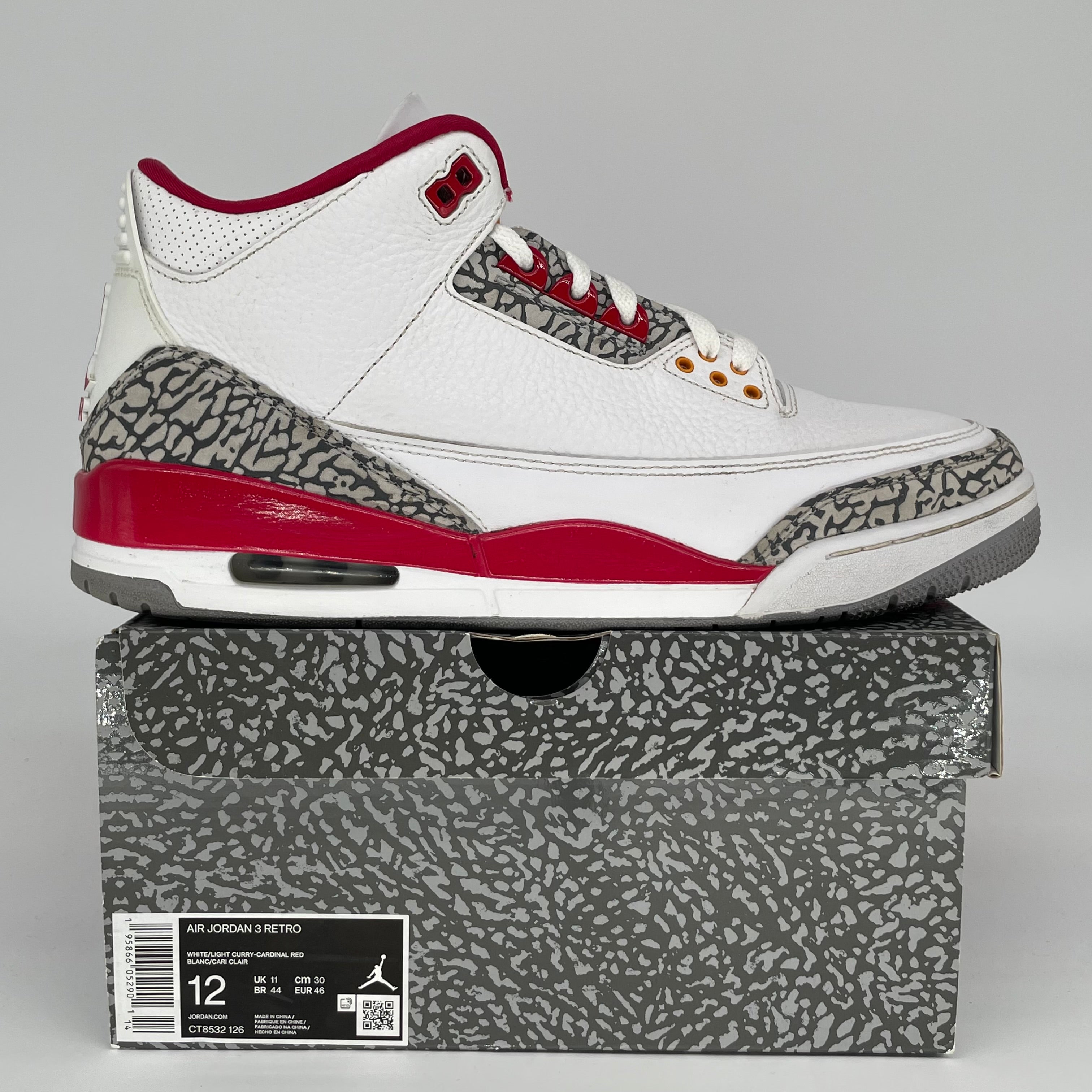 AIR JORDAN 3 CARDINAL Men's Basketball Shoes Size 12 - Retro Style Sneakers CT8532-126 for Running, Gym Workouts & Streetwear Fashion